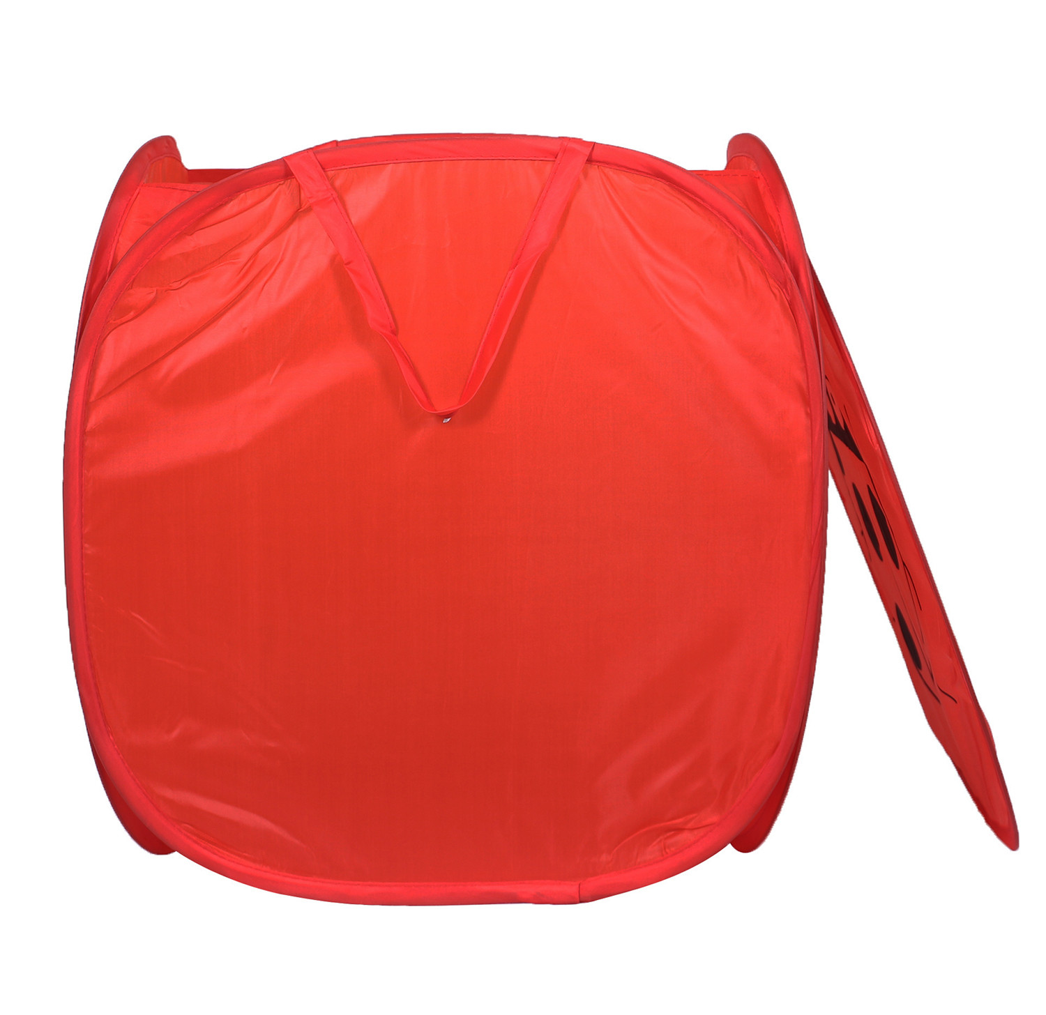 Kuber Industries Polyester Durable & Collapsible Square Laundry Basket|Clothes Storage Box With Lid & Side Handles,45 Ltr.(Red)