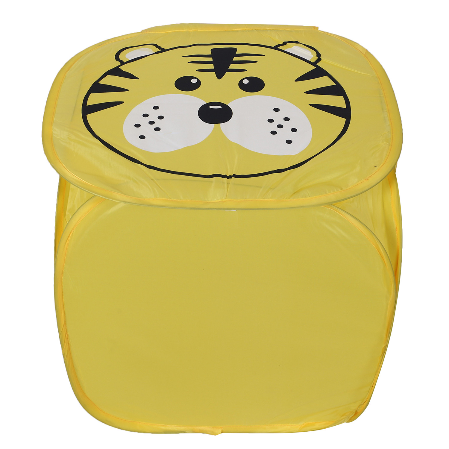 Kuber Industries Polyester Durable & Collapsible Tiger Print Square Laundry Basket|Clothes Storage Box With Lid & Side Handles,45 Ltr.(Yellow)