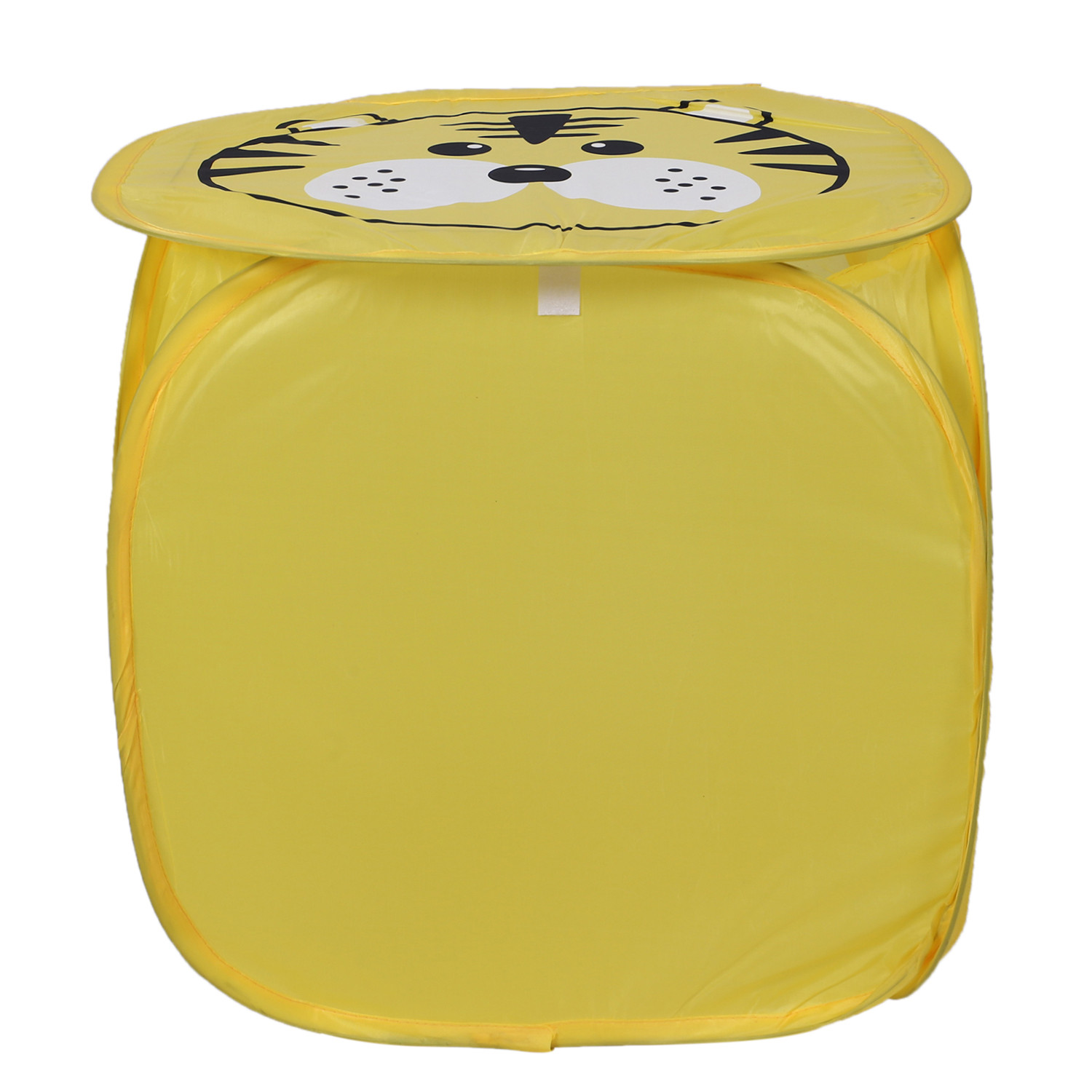 Kuber Industries Polyester Durable & Collapsible Tiger Print Square Laundry Basket|Clothes Storage Box With Lid & Side Handles,45 Ltr.(Yellow)