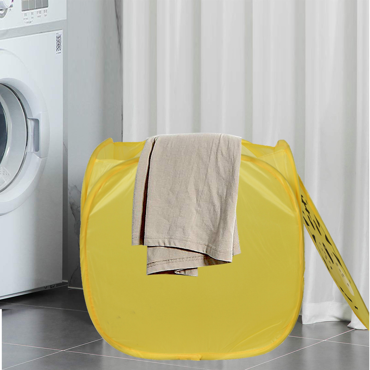 Kuber Industries Polyester Durable & Collapsible Tiger Print Square Laundry Basket|Clothes Storage Box With Lid & Side Handles,45 Ltr.(Yellow)