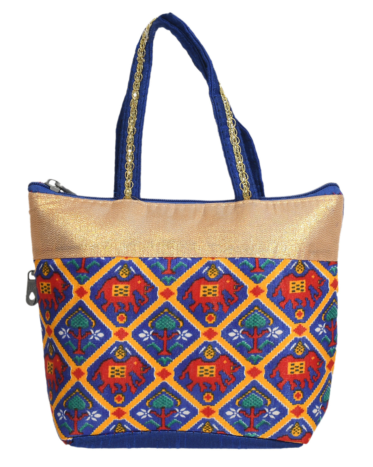 Kuber Industries Polyester Elephant Print Hand Bag For Women/Girls With Handle (Blue) 54KM4033