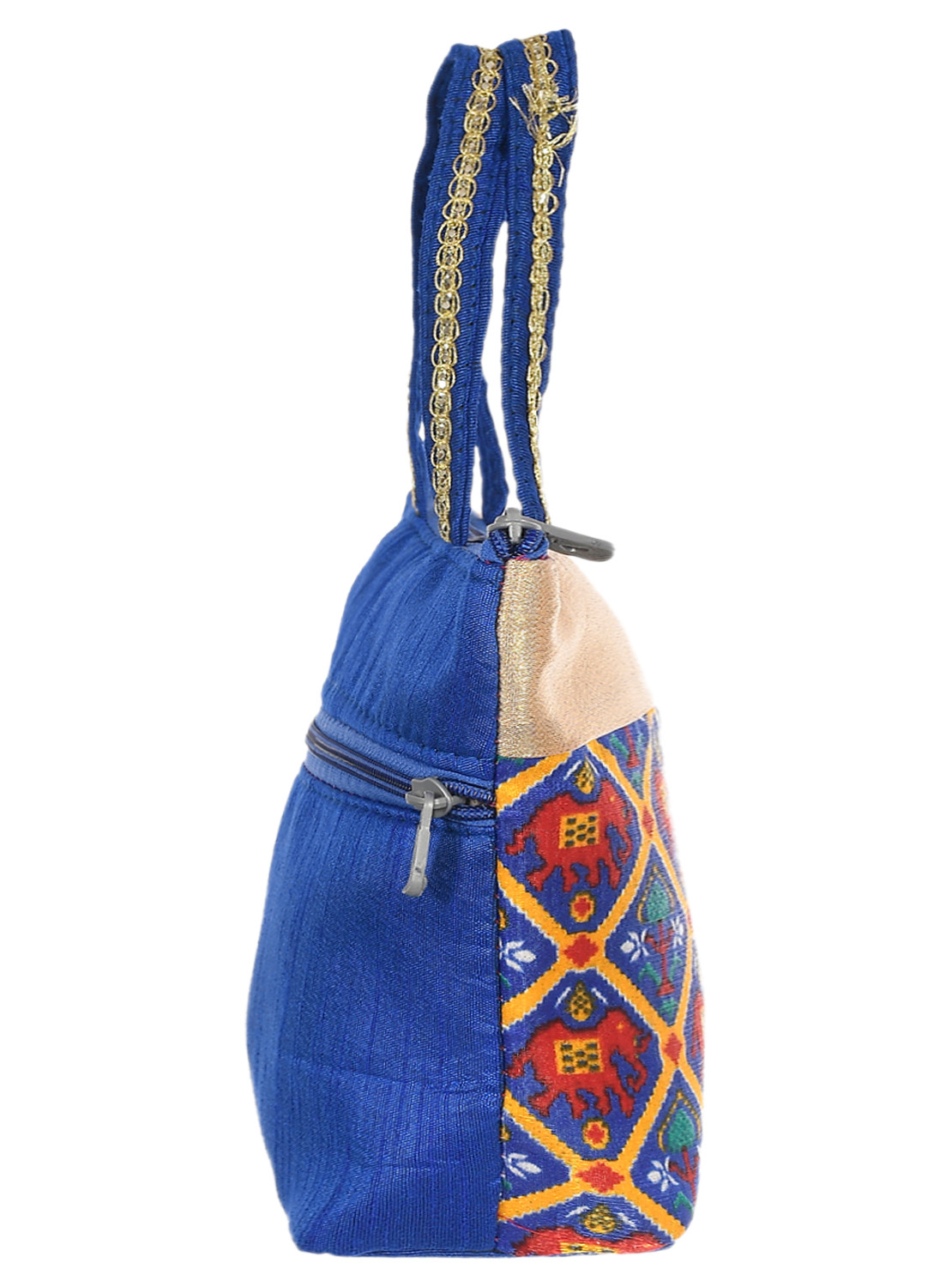 Kuber Industries Polyester Elephant Print Hand Bag For Women/Girls With Handle (Blue) 54KM4033