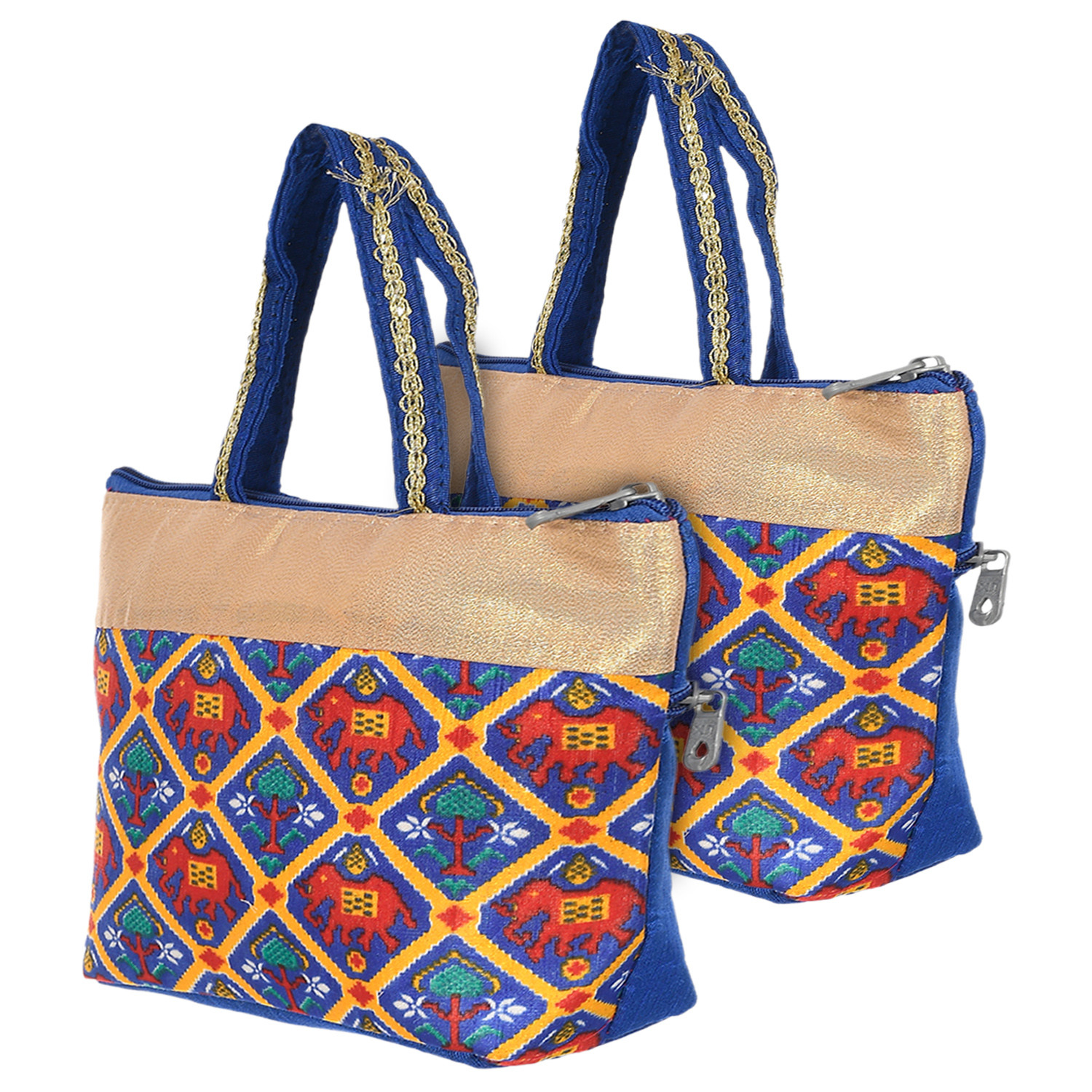 Kuber Industries Polyester Elephant Print Hand Bag For Women/Girls With Handle (Blue) 54KM4033