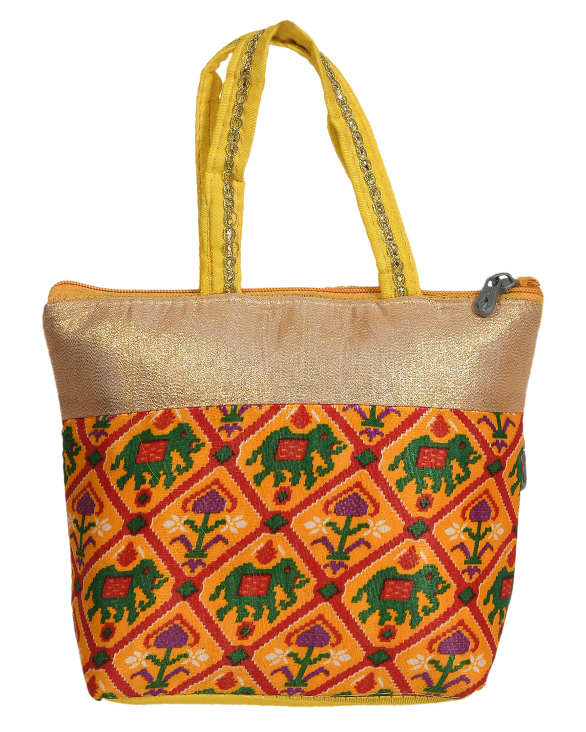 Kuber Industries Polyester Elephant Print Hand Bag For Women/Girls With Handle Pack of 2 (Blue & Yellow) 54KM4037