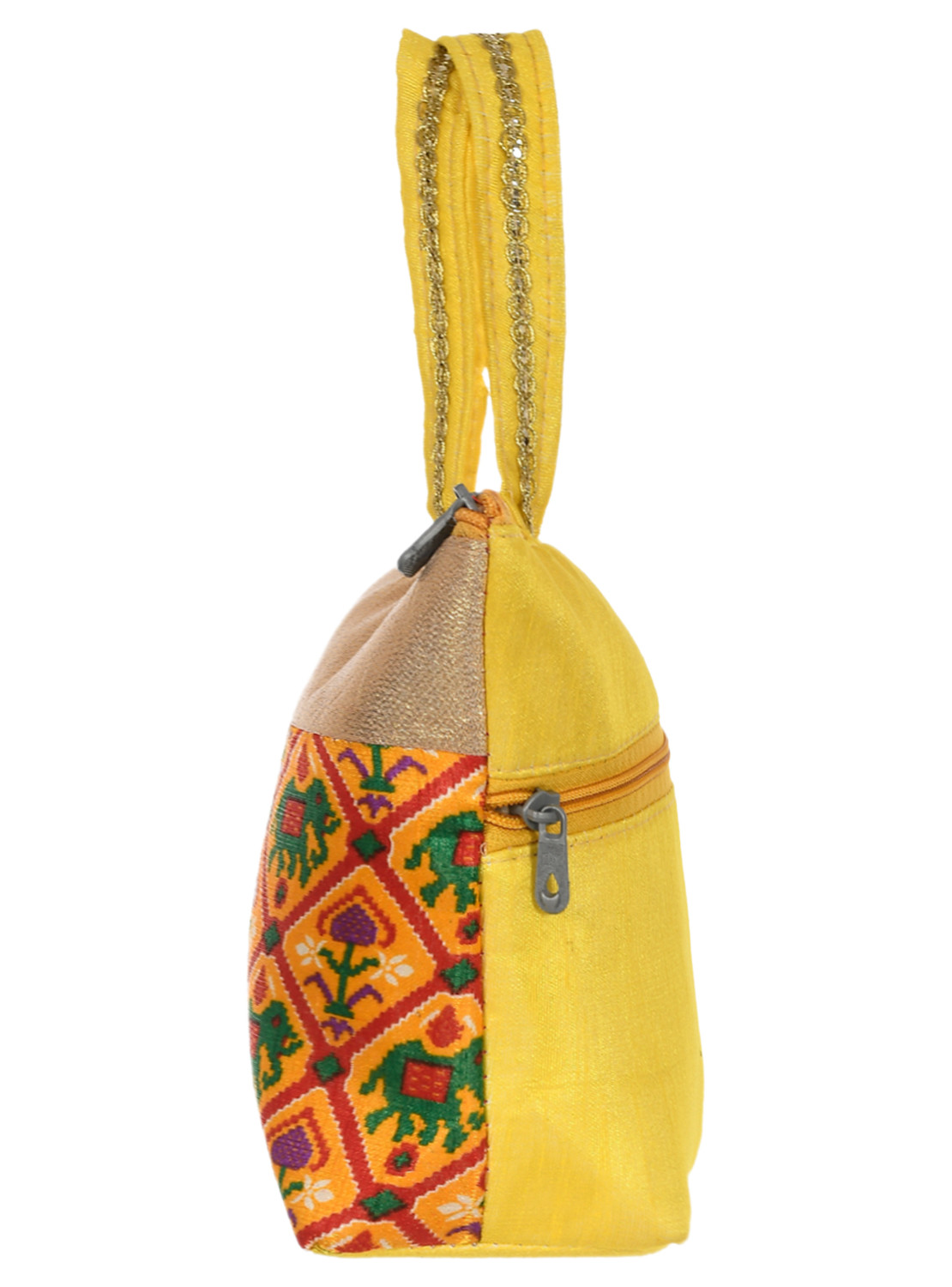 Kuber Industries Polyester Elephant Print Hand Bag For Women/Girls With Handle (Yellow) 54KM4035