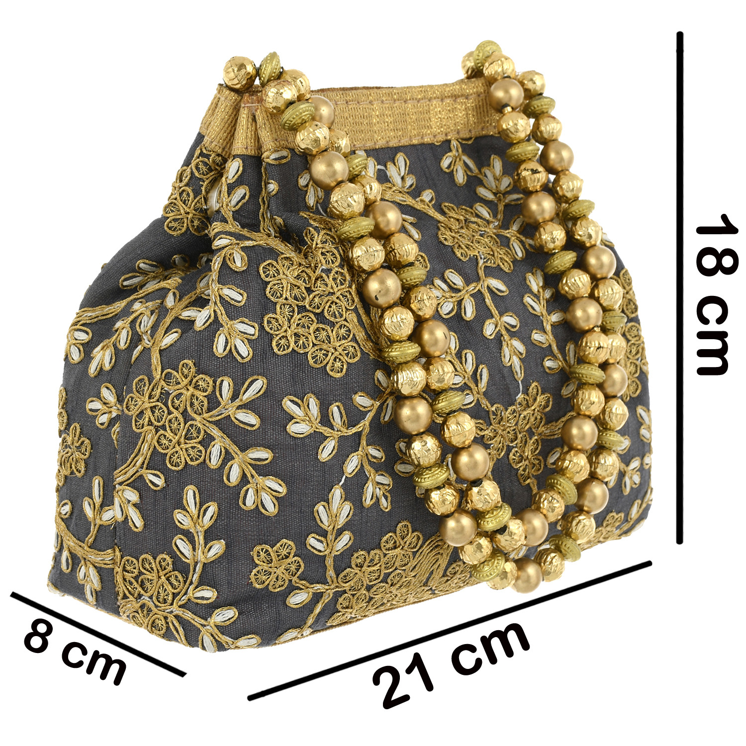 Kuber Industries Polyester Embroidered Potli Batwa Pouch Bag for Women (Grey)