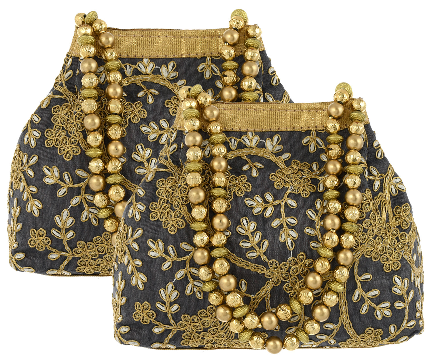 Kuber Industries Polyester Embroidered Potli Batwa Pouch Bag for Women (Grey)