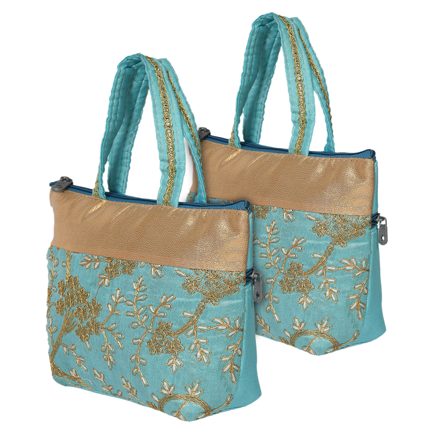 Kuber Industries Polyester Embroidery Design Hand Bag For Women/Girls With Handle (Blue) 54KM4030
