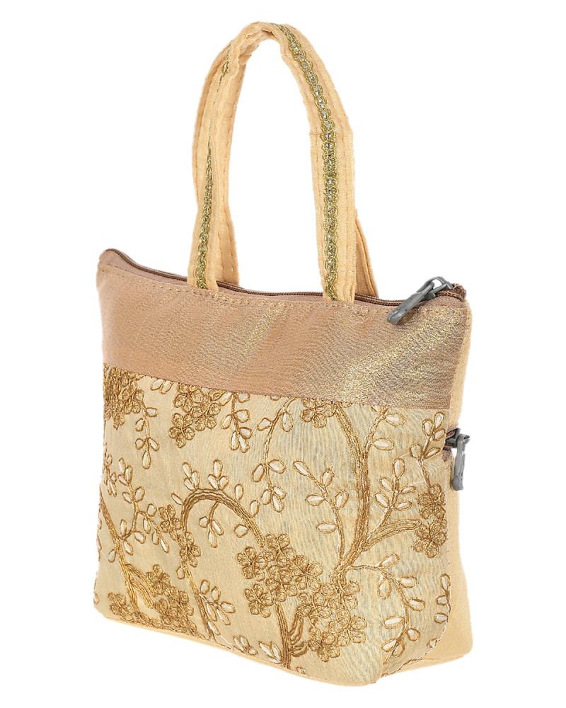Kuber Industries Polyester Embroidery Design Hand Bag For Women/Girls With Handle (Cream) 54KM4028