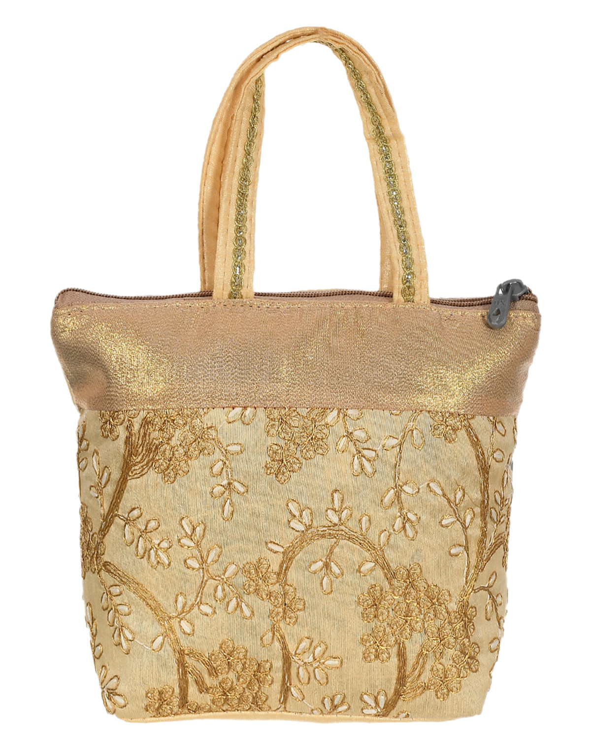 Kuber Industries Polyester Embroidery Design Hand Bag For Women/Girls With Handle (Cream) 54KM4028