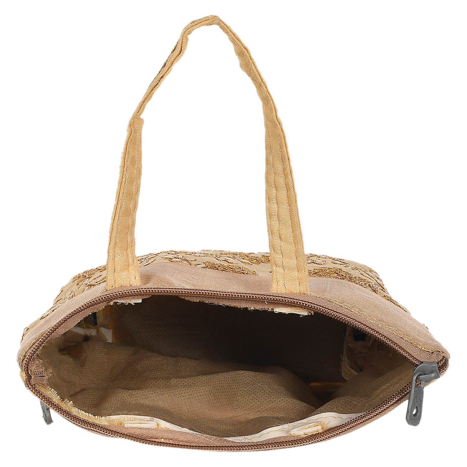 Kuber Industries Polyester Embroidery Design Hand Bag For Women/Girls With Handle (Cream) 54KM4028