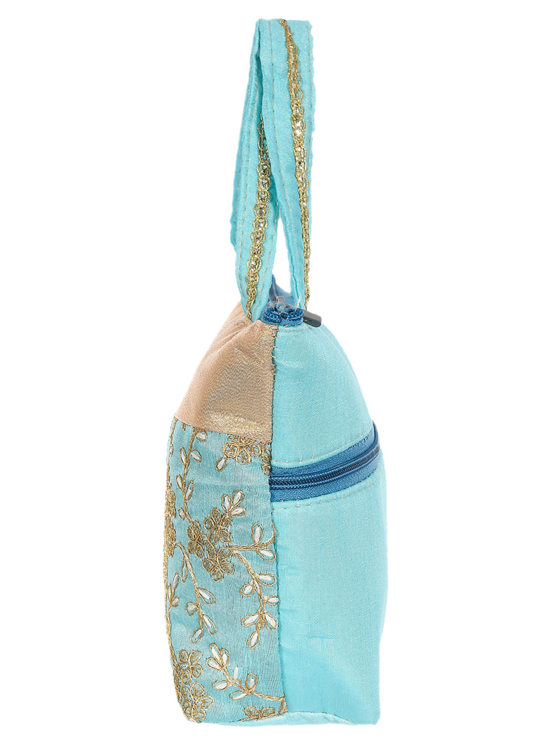 Kuber Industries Polyester Embroidery Design Hand Bag For Women/Girls With Handle (Sky Blue) 54KM4038