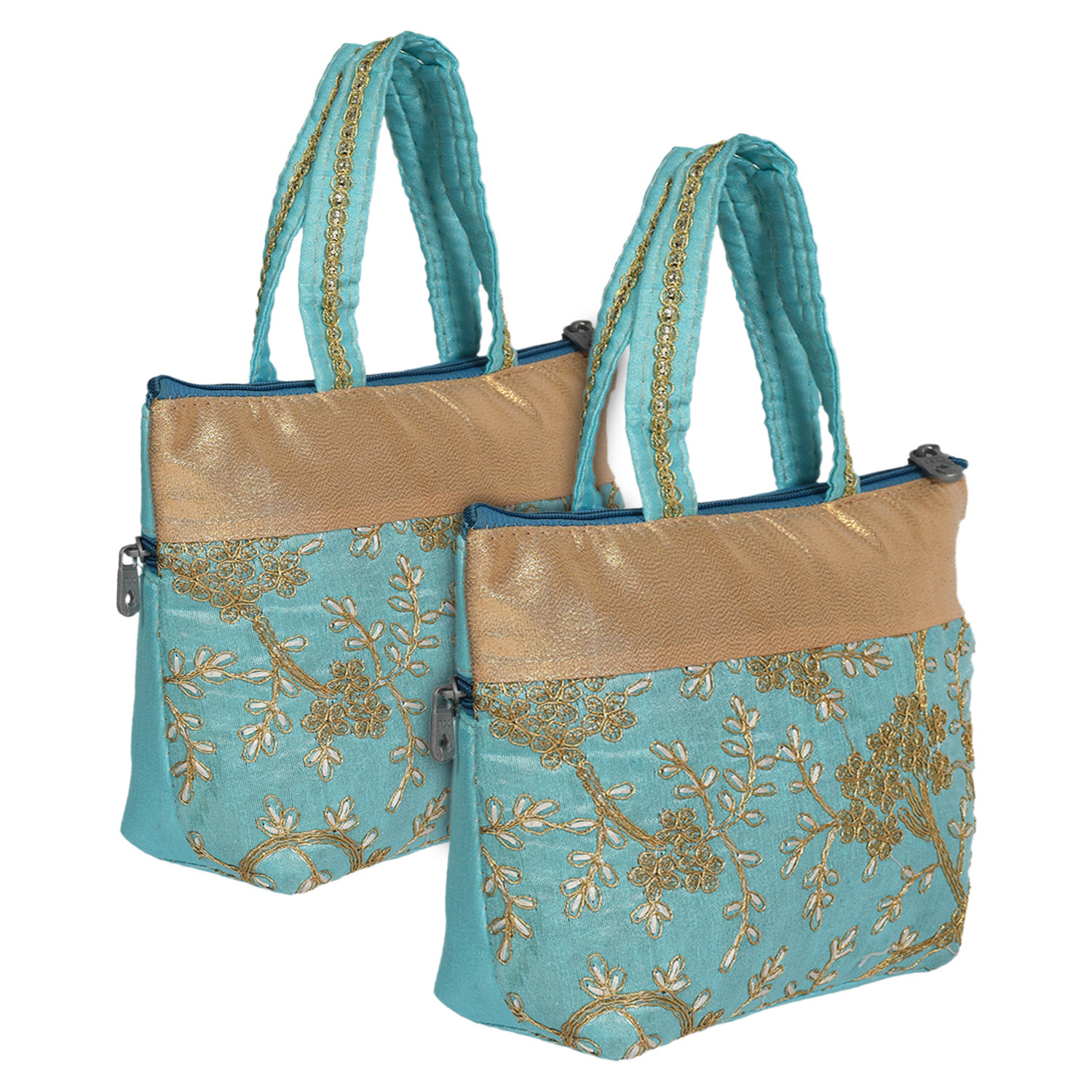 Kuber Industries Polyester Embroidery Design Hand Bag For Women/Girls With Handle (Sky Blue) 54KM4038