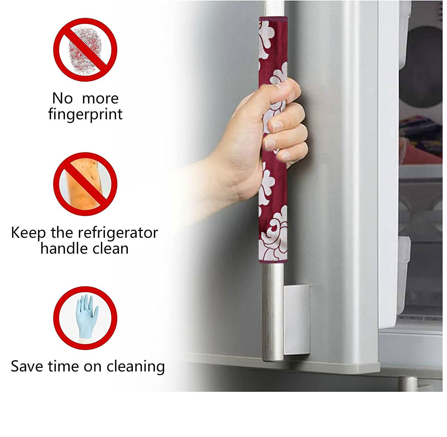 Kuber Industries polyester Floral Print Fridge Handle Cover/Refrigerator Handle Cover For Home & Kitchen Pack Of 2 (Maroon)