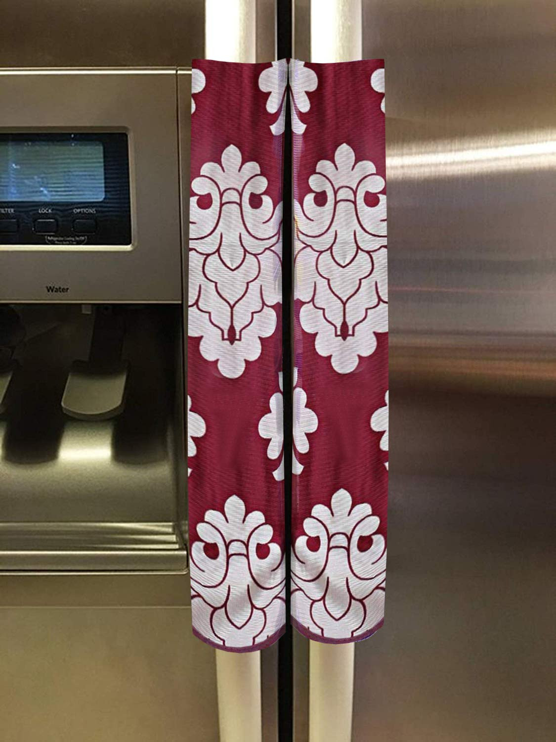 Kuber Industries polyester Floral Print Fridge Handle Cover/Refrigerator Handle Cover For Home & Kitchen Pack Of 2 (Maroon)