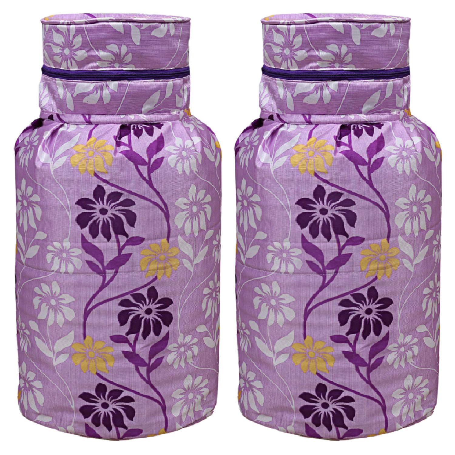 Kuber Industries polyester Floral Print Waterproof and Dustproof Cylinder Cover For Home & Kitchen Pack of 2 (Purple)