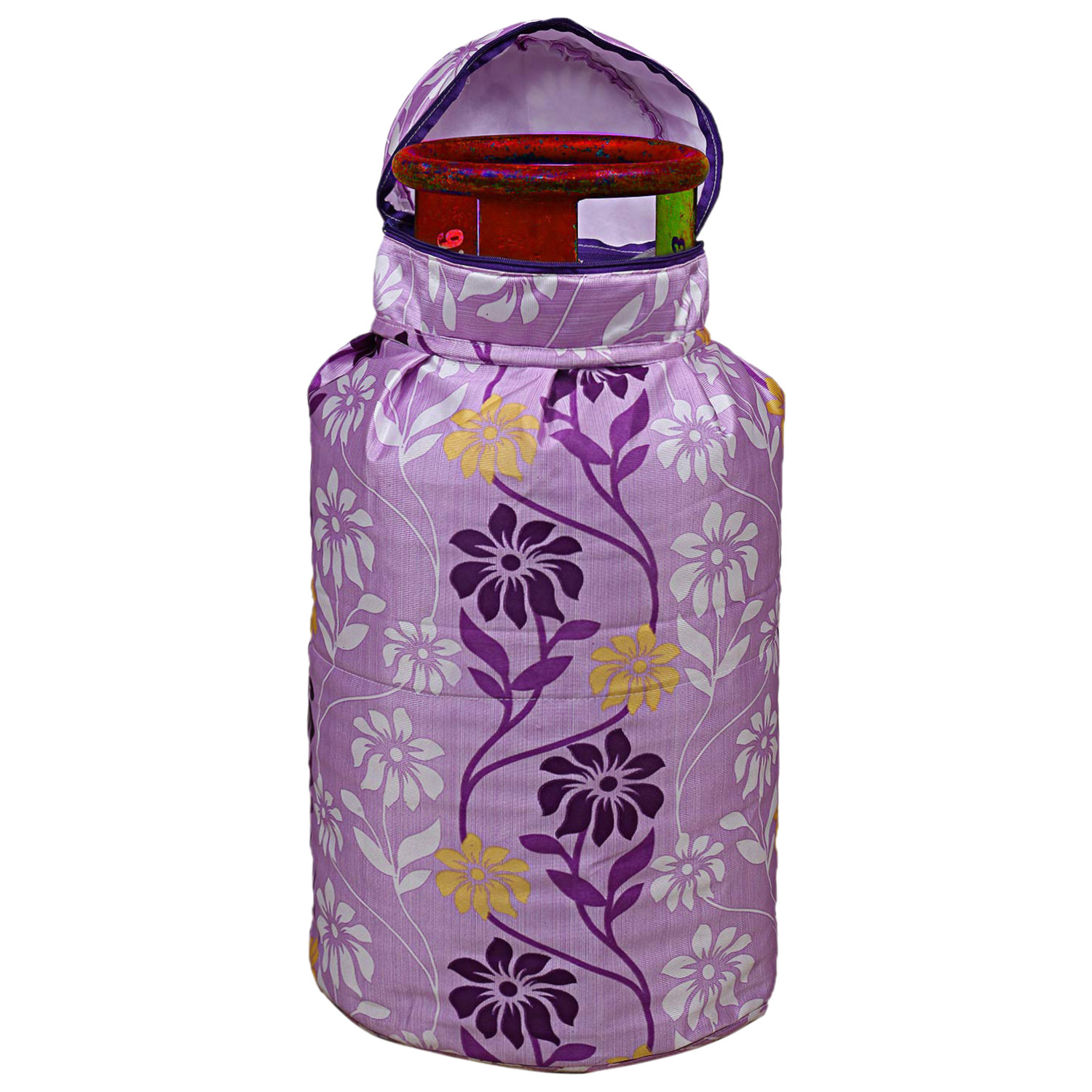 Kuber Industries polyester Floral Print Waterproof and Dustproof Cylinder Cover For Home & Kitchen (Purple)