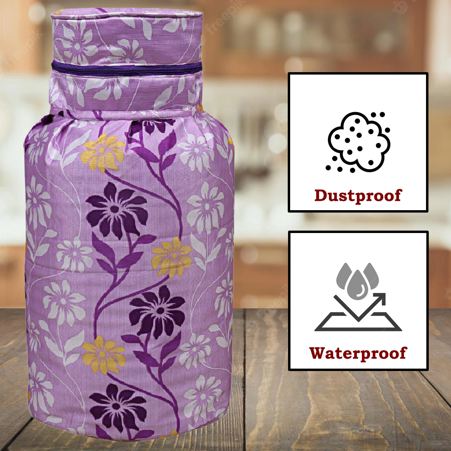 Kuber Industries polyester Floral Print Waterproof and Dustproof Cylinder Cover For Home & Kitchen (Purple)