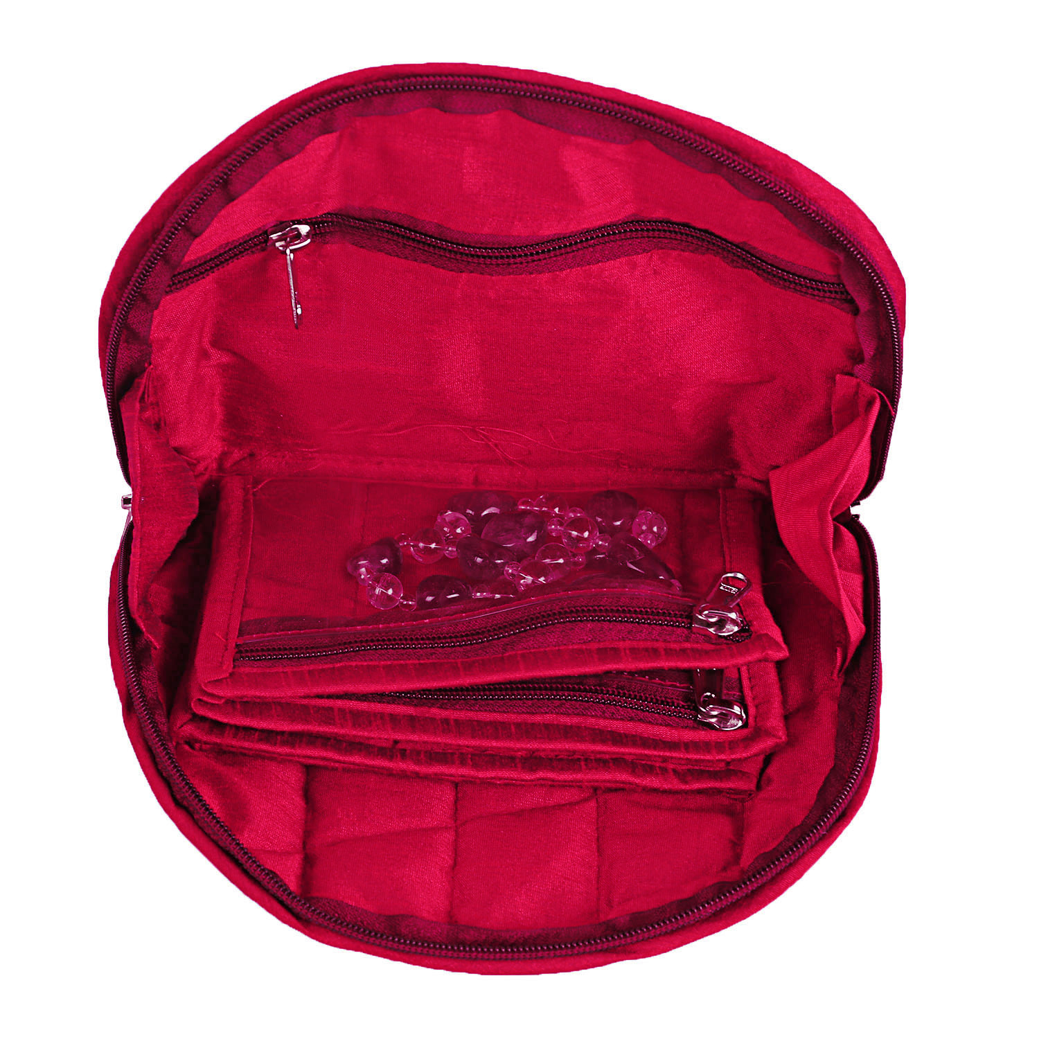 Kuber Industries Polyester Jacquard Print Toiletry Organizer With 4 Transparent Poches & 1 Extra Compartment,Zipper Closure (Pink)