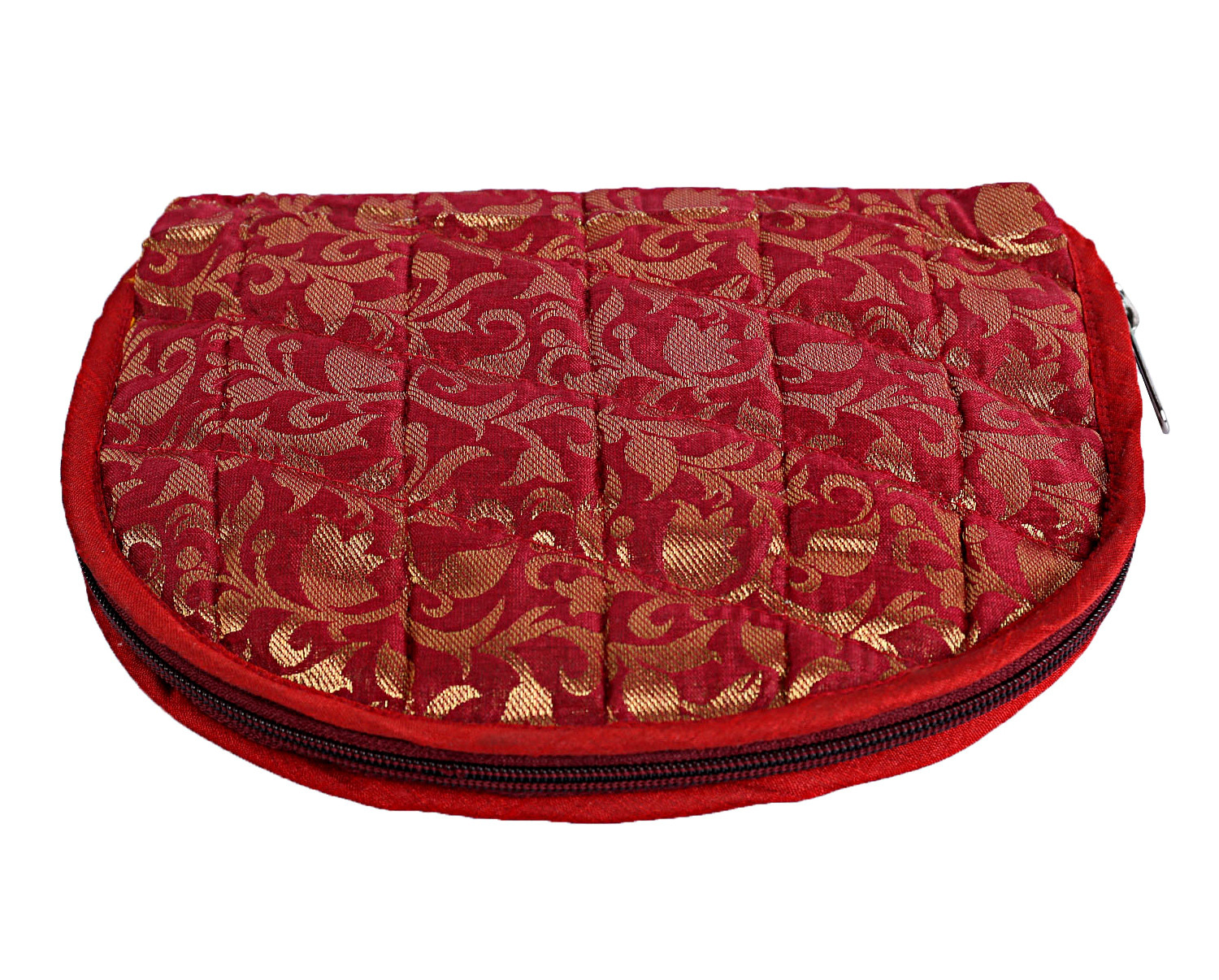Kuber Industries Polyester Jacquard Print Toiletry Organizer With 4 Transparent Poches & 1 Extra Compartment,Zipper Closure (Red)