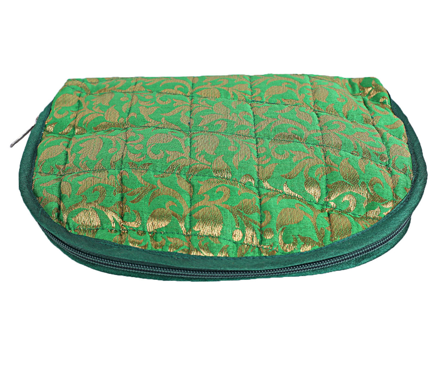 Kuber Industries Polyester Jacquard Print Toiletry Organizer With 4 Transparent Poches & 1 Extra Compartment,Zipper Closure (Green)