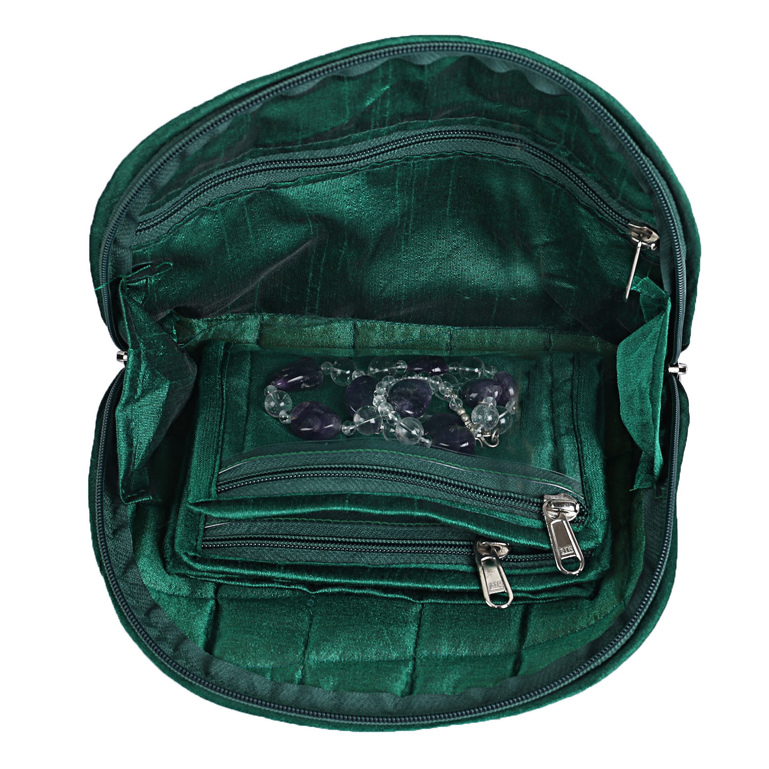 Kuber Industries Polyester Jacquard Print Toiletry Organizer With 4 Transparent Poches & 1 Extra Compartment,Zipper Closure (Green)
