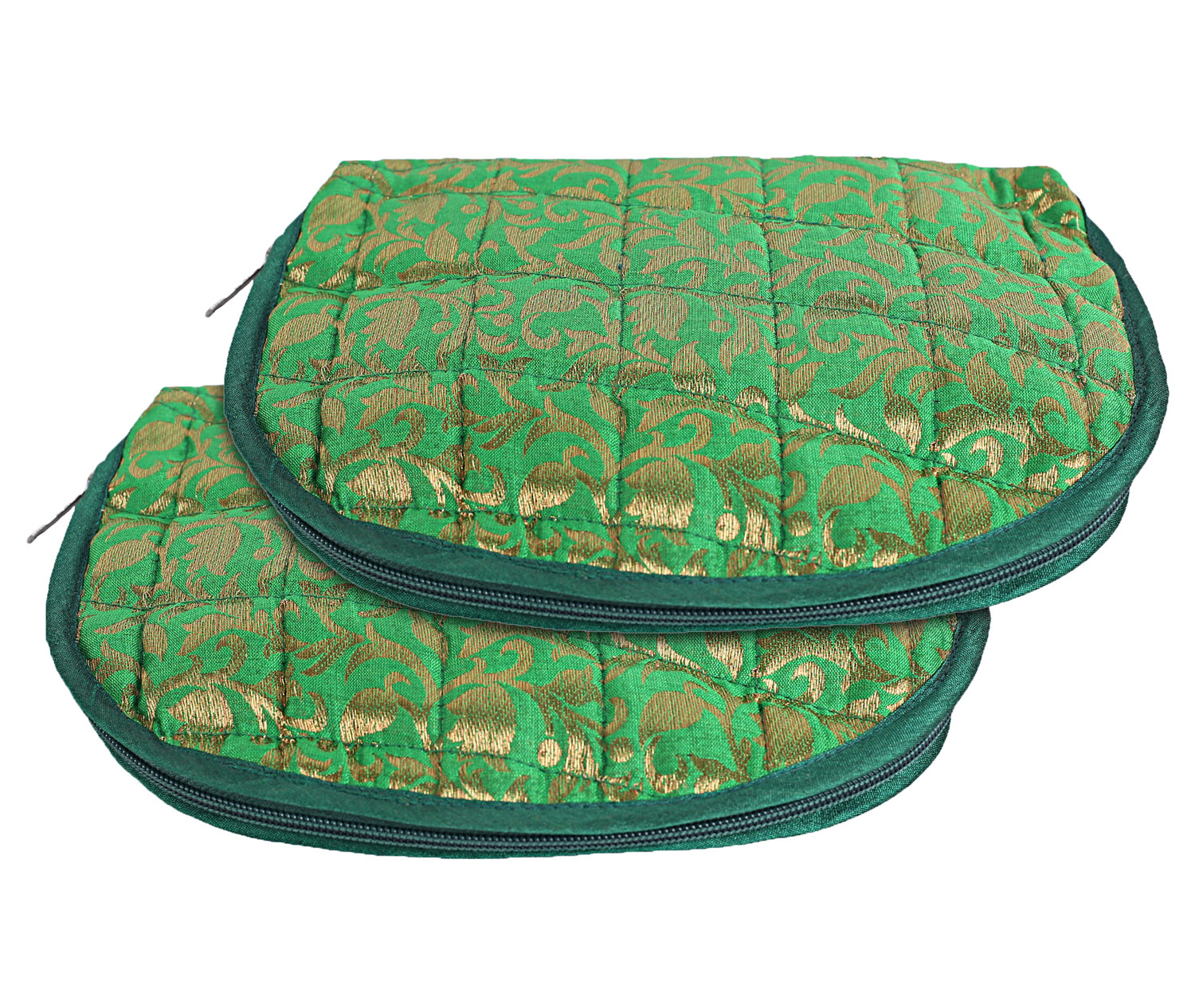 Kuber Industries Polyester Jacquard Print Toiletry Organizer With 4 Transparent Poches & 1 Extra Compartment,Zipper Closure (Green)