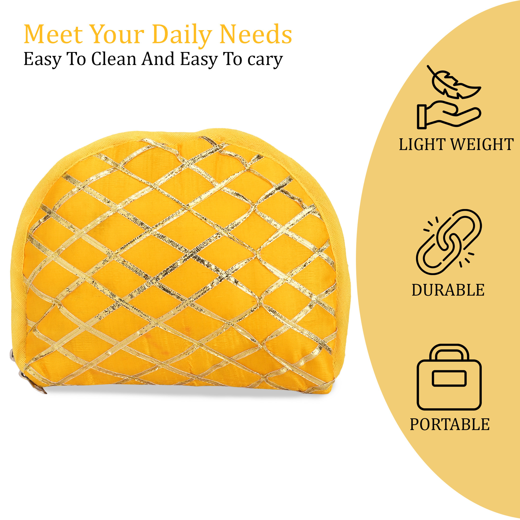 Kuber Industries Polyester Jewellery Kit with 4 Transparent Pouches  Foldable Jewellery Organisers Bag for Necklaces Rings Earrings  Bracelets  Check Gota D Print - Yellow