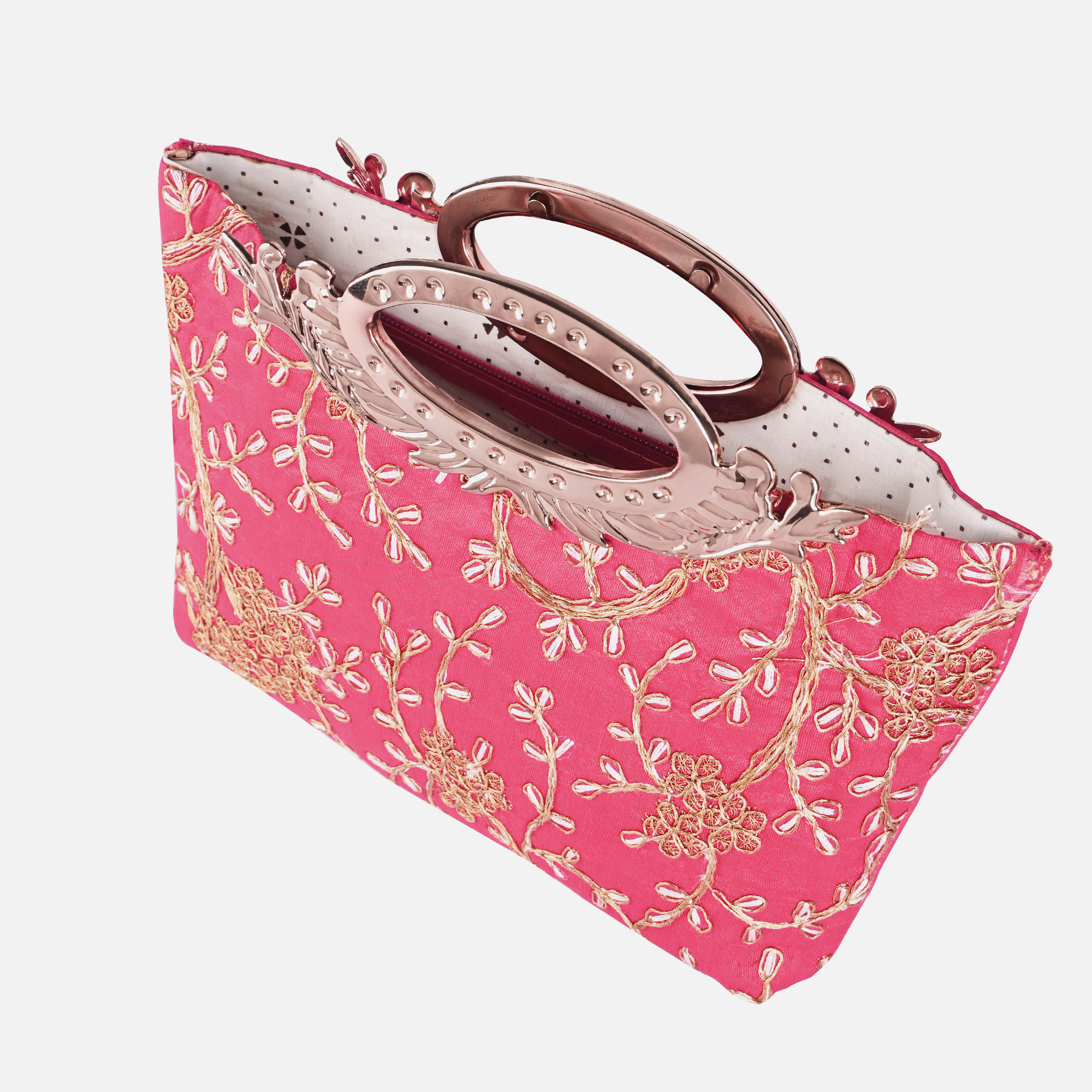 Kuber Industries Polyester Kada Hand Purse for Woman with Zip  Lightweight  Compact Ladies Purse for Travelling Party Wedding  Events  Embroidery Design - Pink