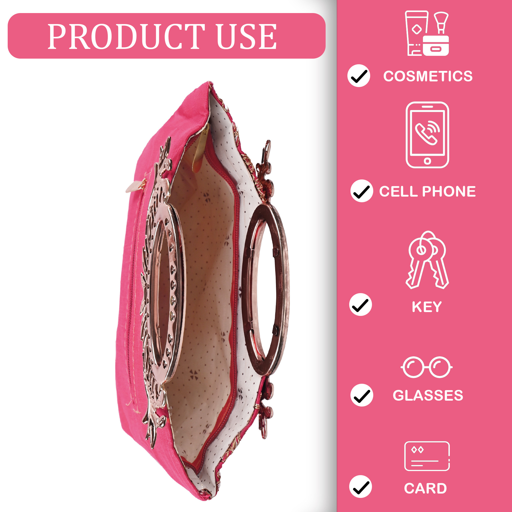 Kuber Industries Polyester Kada Hand Purse for Woman with Zip  Lightweight  Compact Ladies Purse for Travelling Party Wedding  Events  Embroidery Design - Pink