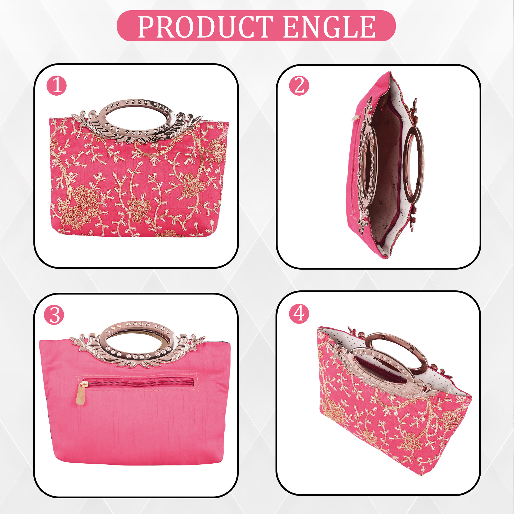 Kuber Industries Polyester Kada Hand Purse for Woman with Zip  Lightweight  Compact Ladies Purse for Travelling Party Wedding  Events  Embroidery Design - Pink