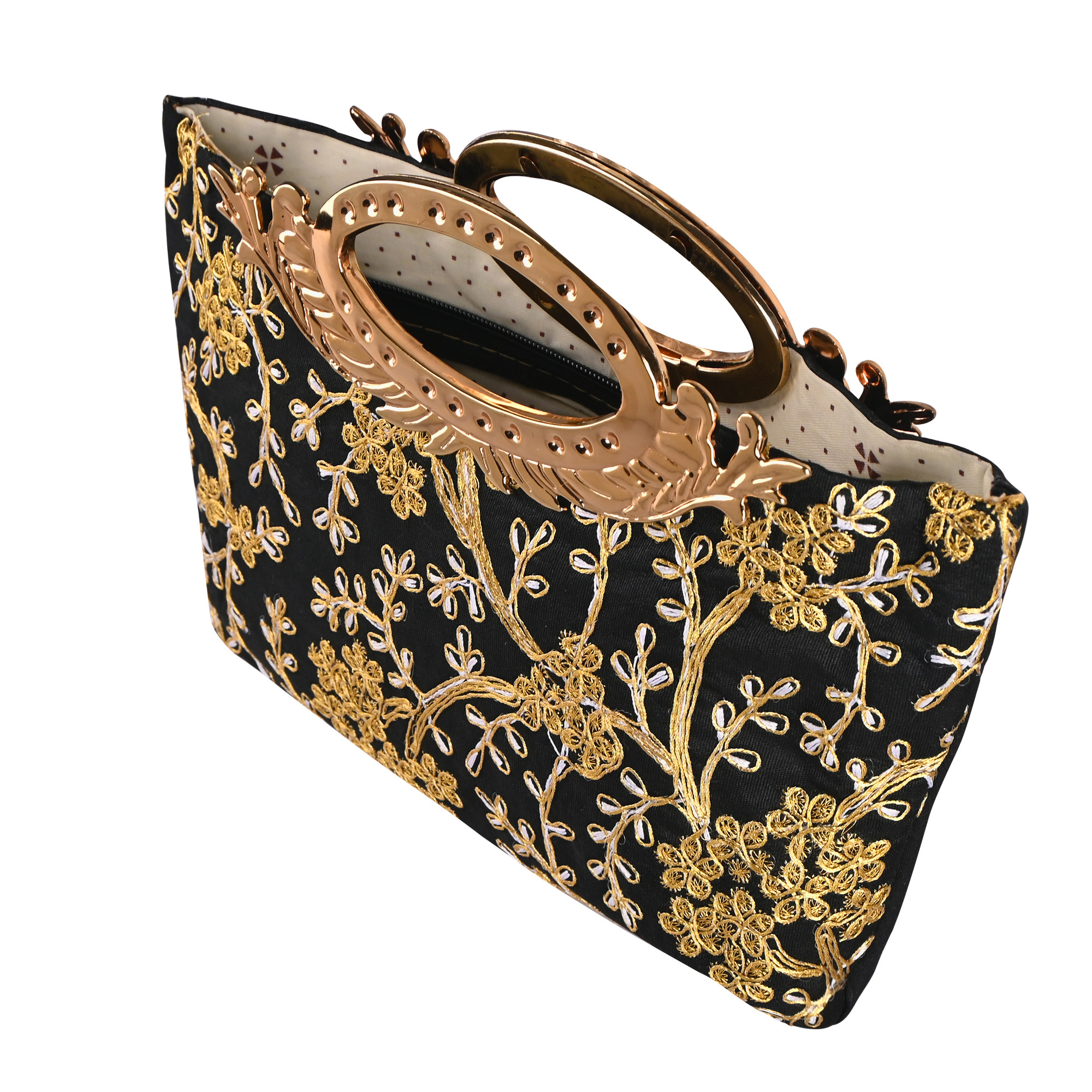 Kuber Industries Polyester Kada Hand Purse for Woman with Zip  Lightweight  Compact Ladies Purse for Travelling Party Wedding  Events  Embroidery Design - Black