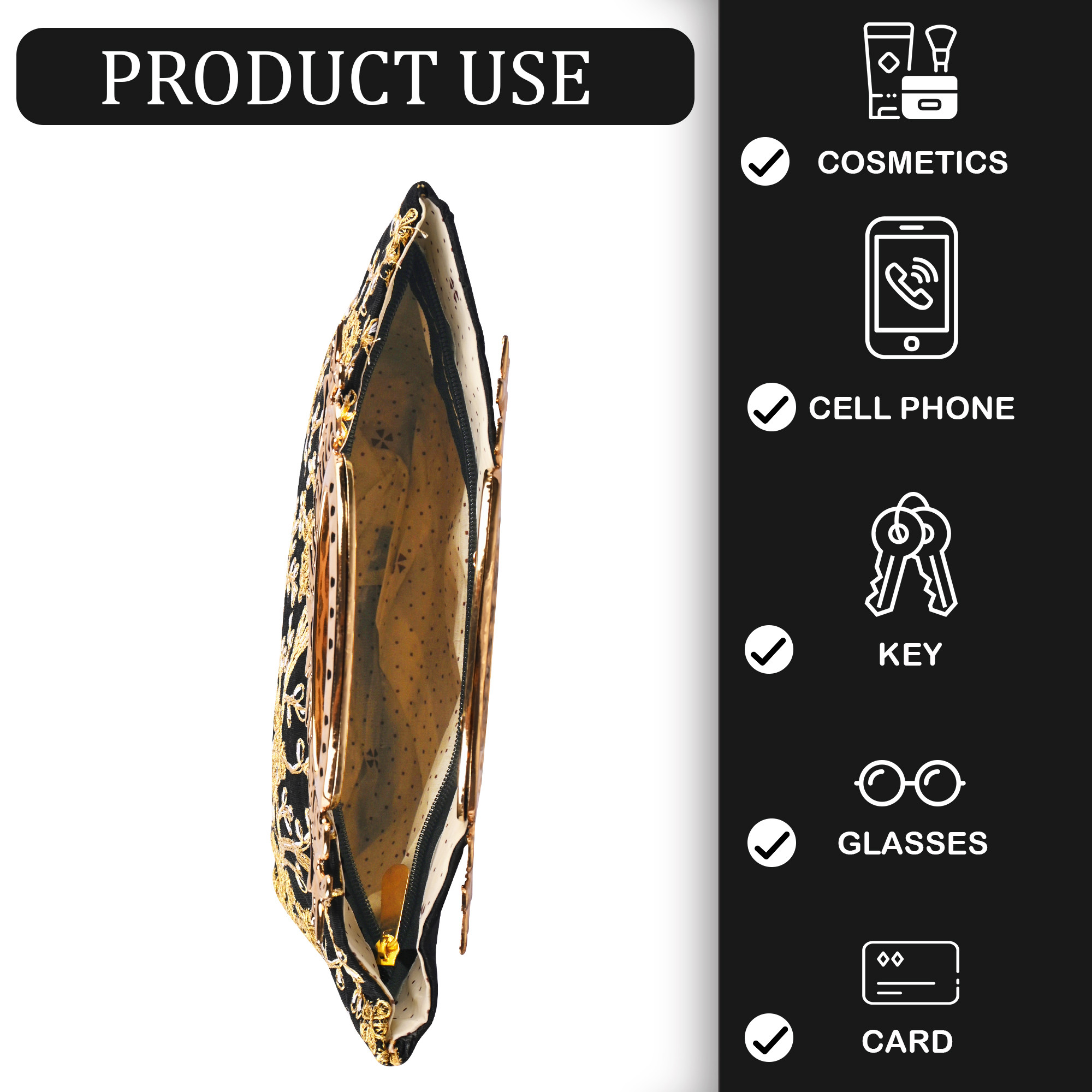 Kuber Industries Polyester Kada Hand Purse for Woman with Zip  Lightweight  Compact Ladies Purse for Travelling Party Wedding  Events  Embroidery Design - Black