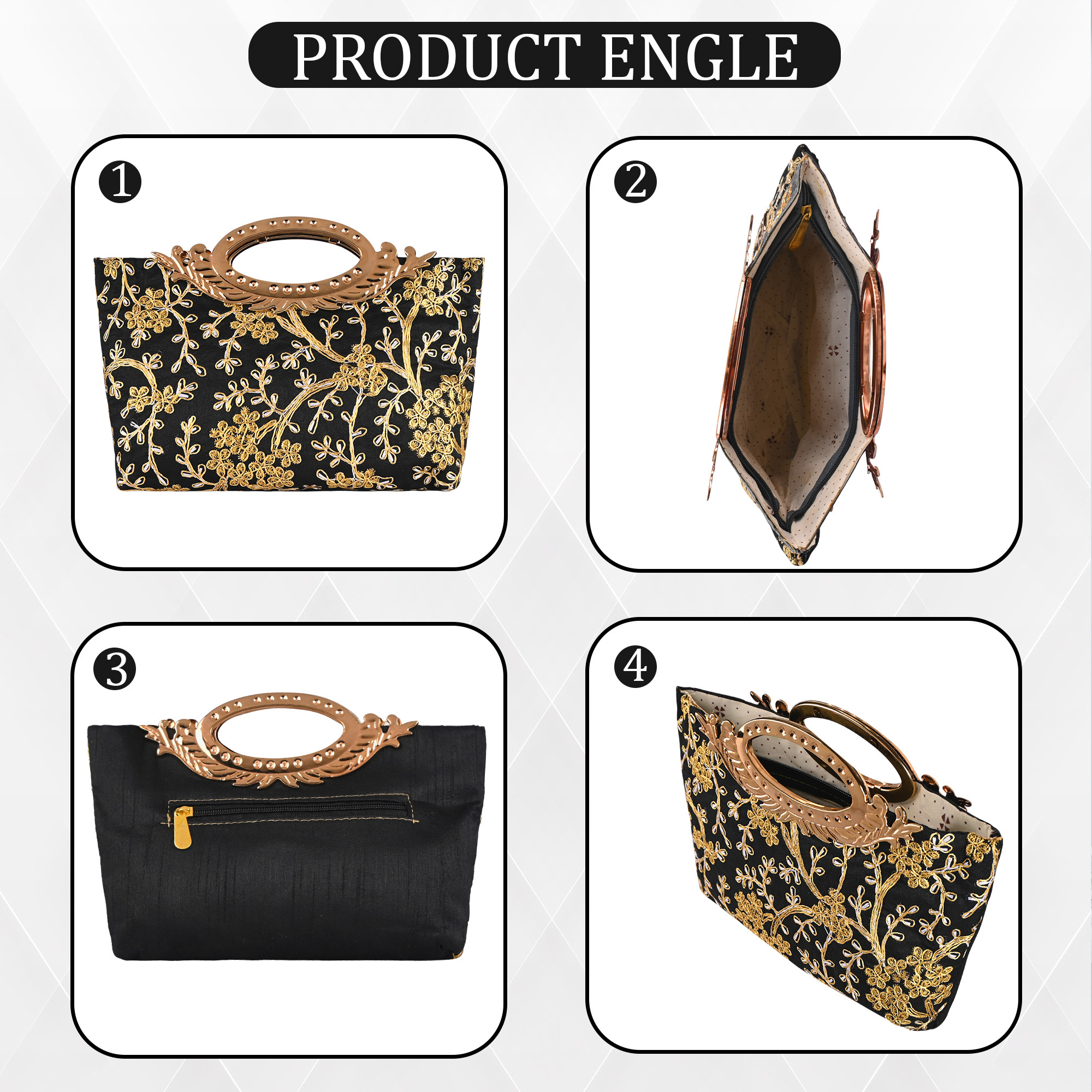 Kuber Industries Polyester Kada Hand Purse for Woman with Zip  Lightweight  Compact Ladies Purse for Travelling Party Wedding  Events  Embroidery Design - Black