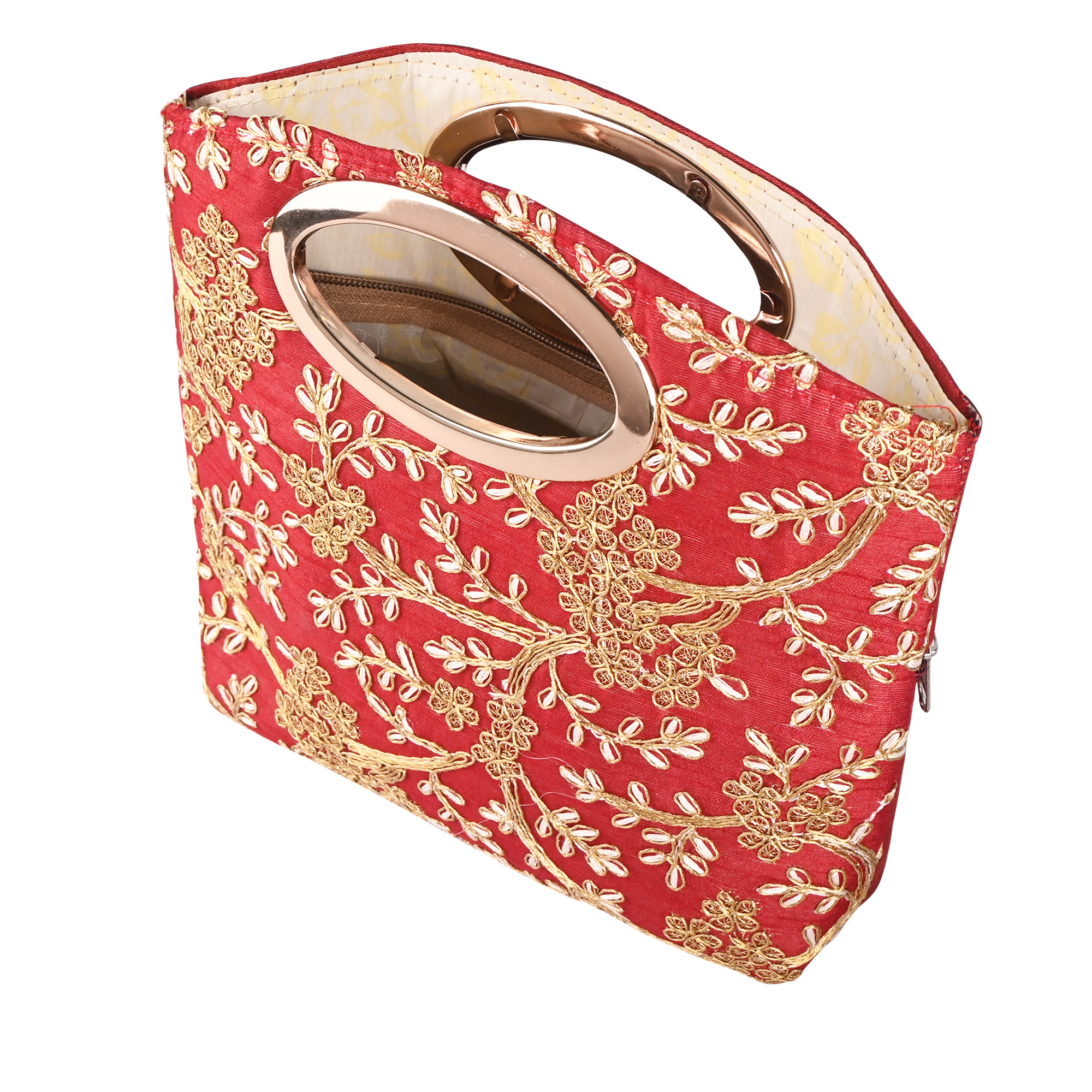 Kuber Industries Polyester Kada Hand Purse for Woman with Zip  Lightweight  Compact Ladies Purse for Travelling Party Wedding  Events  Embroidery Design - Maroon