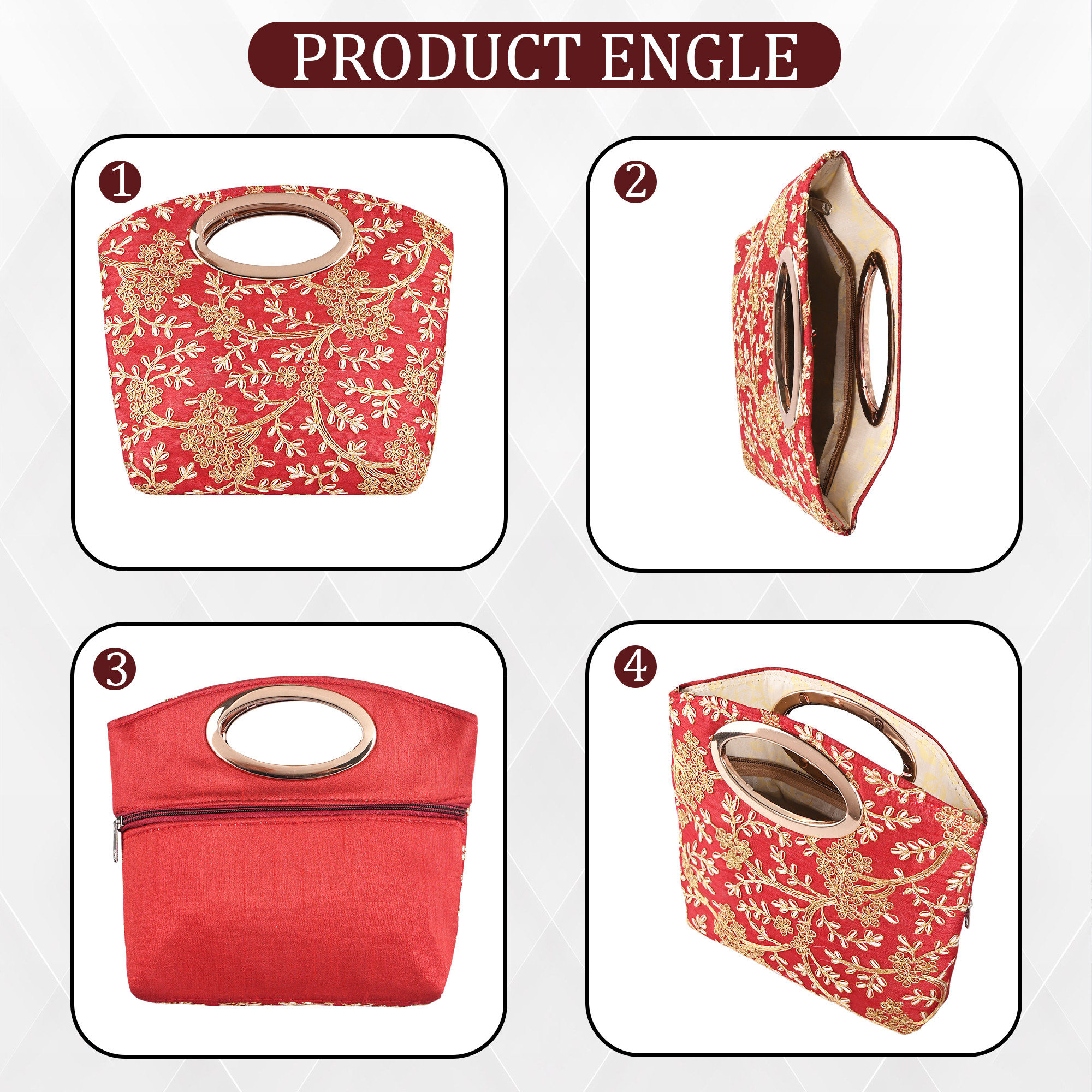 Kuber Industries Polyester Kada Hand Purse for Woman with Zip  Lightweight  Compact Ladies Purse for Travelling Party Wedding  Events  Embroidery Design - Maroon