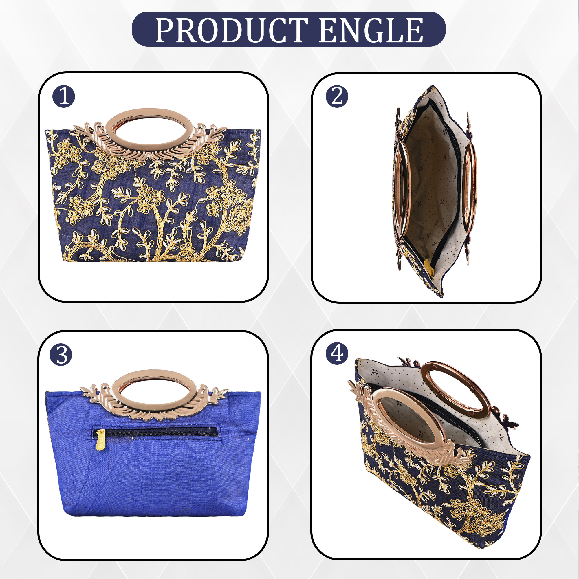 Kuber Industries Polyester Kada Hand Purse for Woman with Zip  Lightweight  Compact Ladies Purse for Travelling Party Wedding  Events  Embroidery Design - Blue