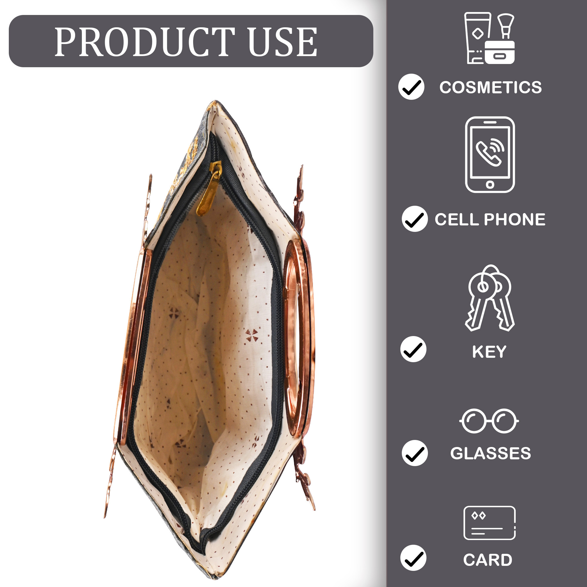 Kuber Industries Polyester Kada Hand Purse for Woman with Zip  Lightweight  Compact Ladies Purse for Travelling Party Wedding  Events  Embroidery Design - Grey