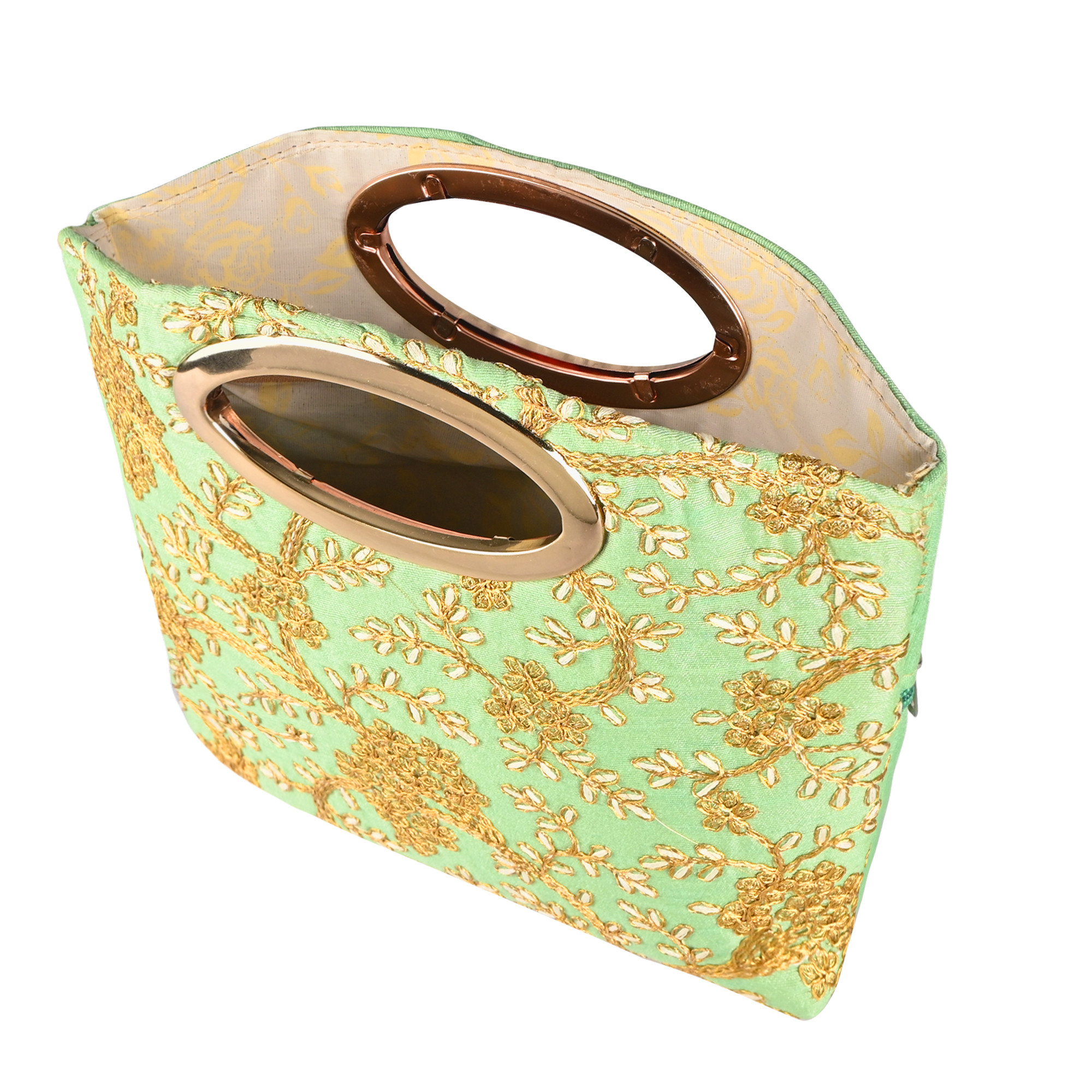 Kuber Industries Polyester Kada Hand Purse for Woman with Zip  Lightweight  Compact Ladies Purse for Travelling Party Wedding  Events  Embroidery Design - Green