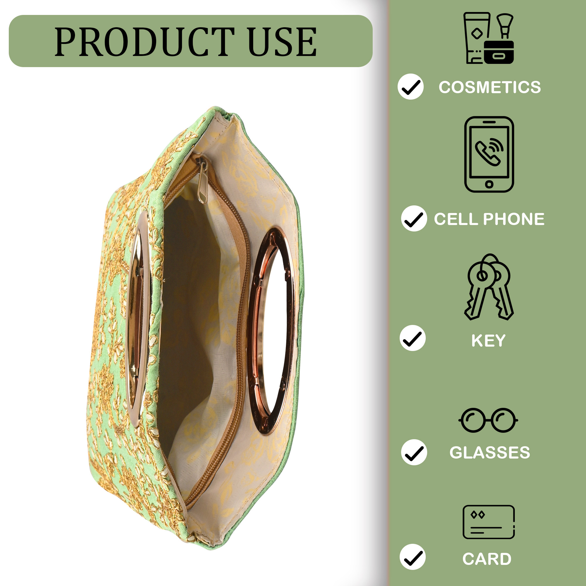 Kuber Industries Polyester Kada Hand Purse for Woman with Zip  Lightweight  Compact Ladies Purse for Travelling Party Wedding  Events  Embroidery Design - Green