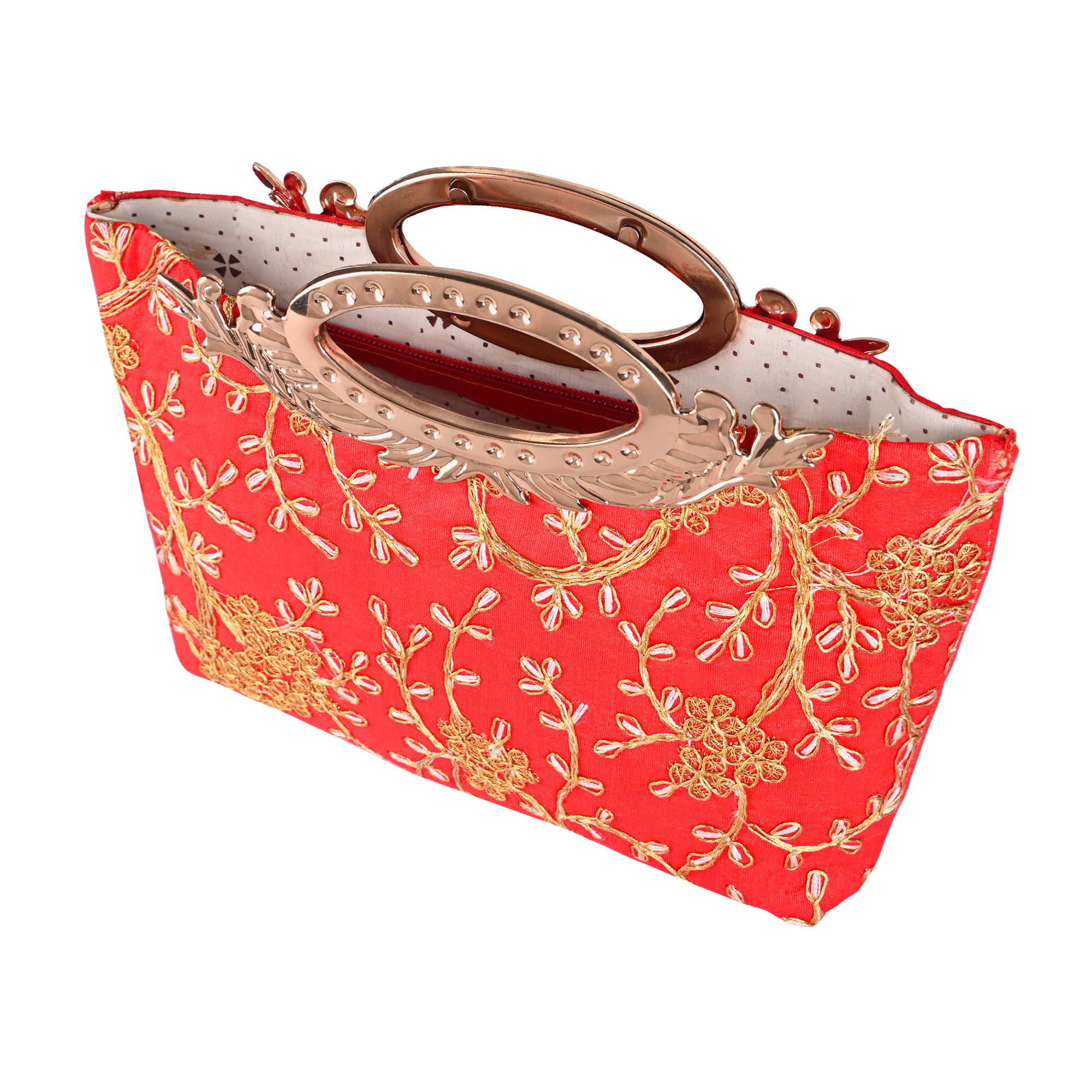 Kuber Industries Polyester Kada Hand Purse for Woman with Zip  Lightweight  Compact Ladies Purse for Travelling Party Wedding  Events  Embroidery Design - Red