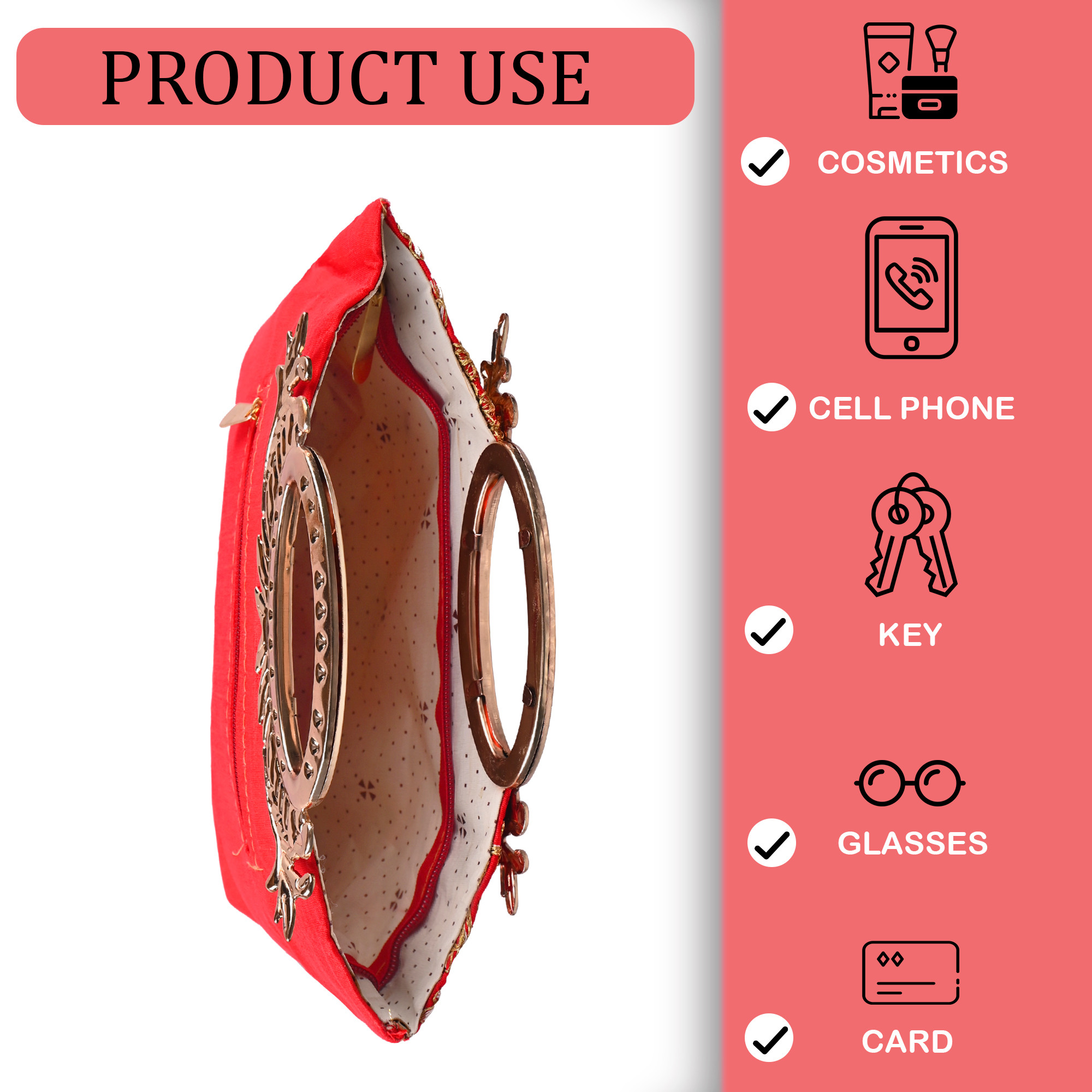 Kuber Industries Polyester Kada Hand Purse for Woman with Zip  Lightweight  Compact Ladies Purse for Travelling Party Wedding  Events  Embroidery Design - Red