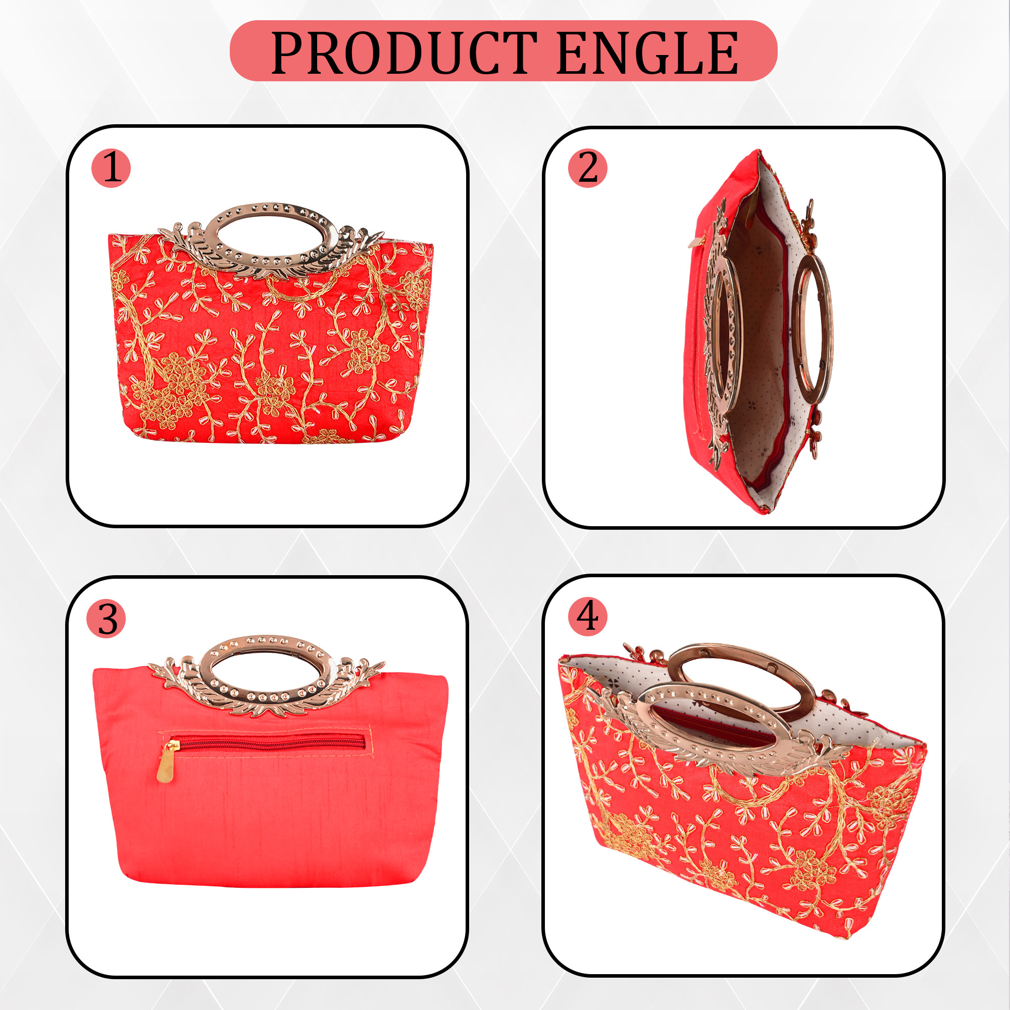 Kuber Industries Polyester Kada Hand Purse for Woman with Zip  Lightweight  Compact Ladies Purse for Travelling Party Wedding  Events  Embroidery Design - Red