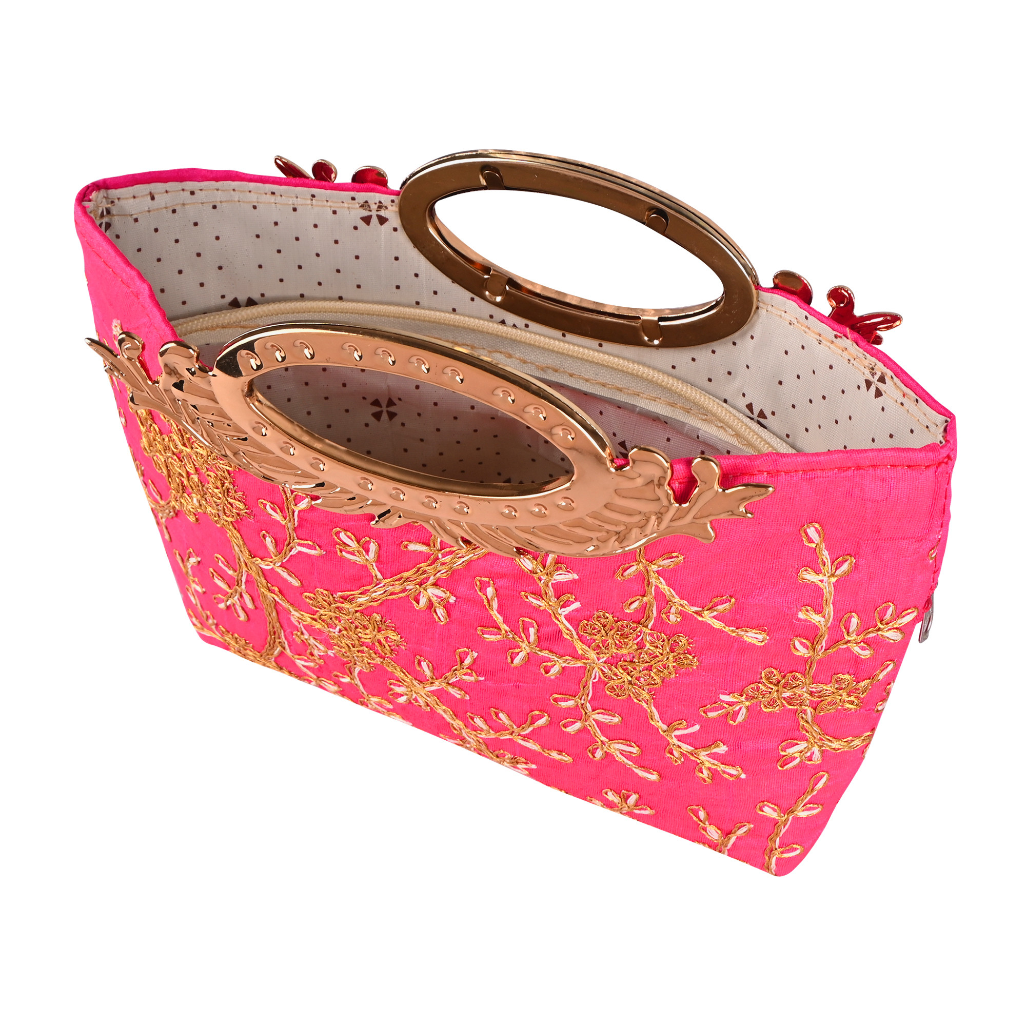 Kuber Industries Polyester Kada Hand Purse for Woman with Zip  Lightweight  Compact Ladies Purse for Travelling Party Wedding  Events  Embroidery Design - Light Pink