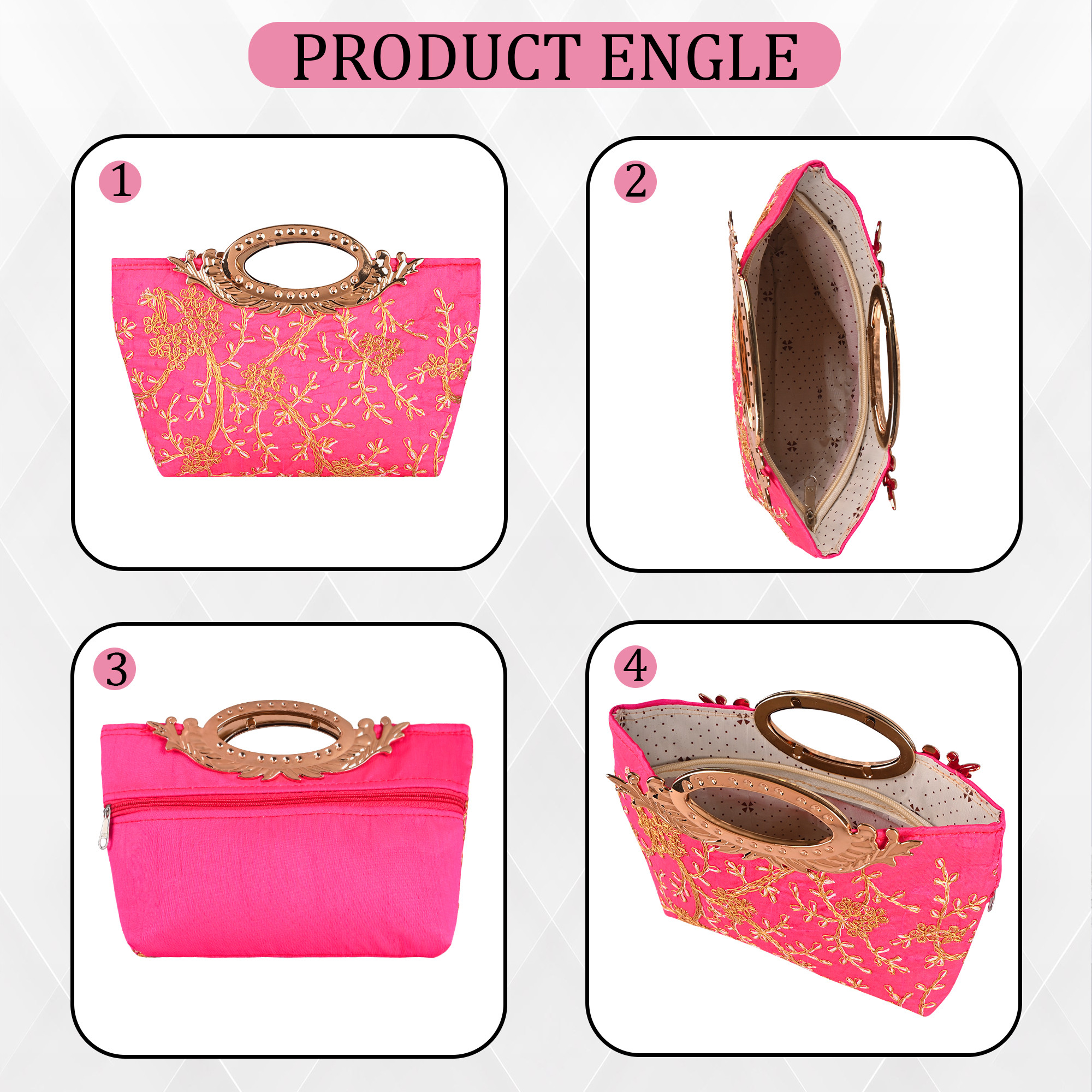 Kuber Industries Polyester Kada Hand Purse for Woman with Zip  Lightweight  Compact Ladies Purse for Travelling Party Wedding  Events  Embroidery Design - Light Pink