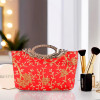 Polyester Kada Hand Purse for Woman with Zip | Lightweight & Compact Ladies Purse for Travelling, Party, Wedding & Events | Embroidery Design - Red