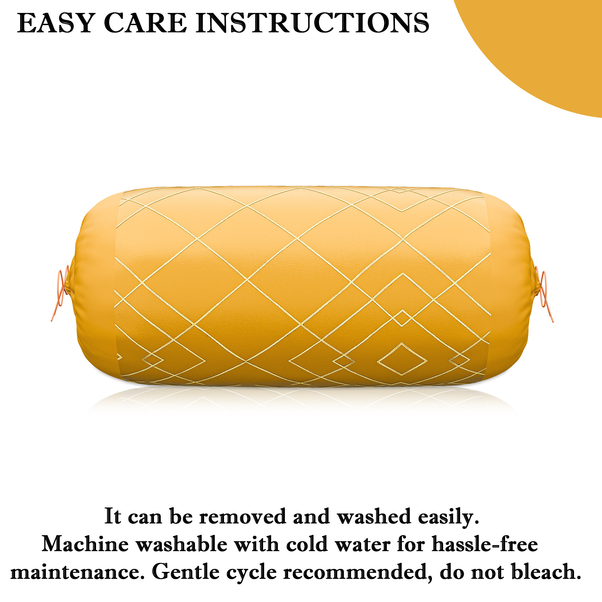 Kuber Industries Polyester Long Bolster Pillow Cover Set of 2 with Drawstring Closure for Living Room  Diwan and Bedside Round Pillow Cover for Home Decor  9 Box Check - Yellow