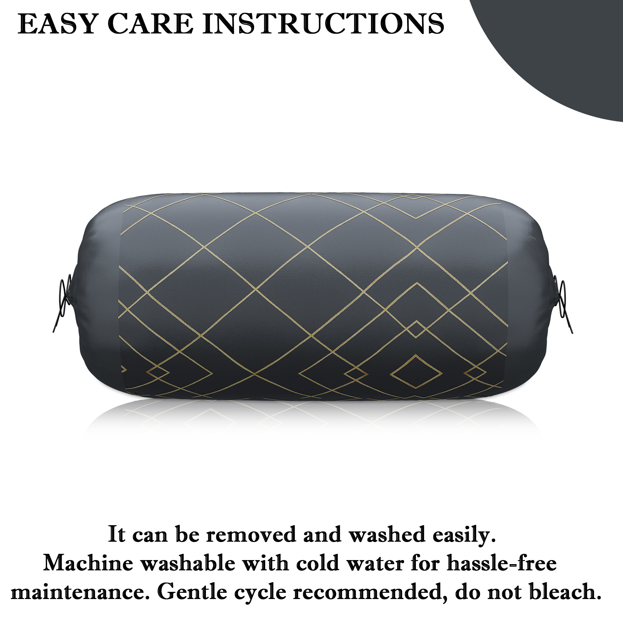 Kuber Industries Polyester Long Bolster Pillow Cover Set of 2 with Drawstring Closure for Living Room  Diwan and Bedside Round Pillow Cover for Home Decor  9 Box Check - Grey