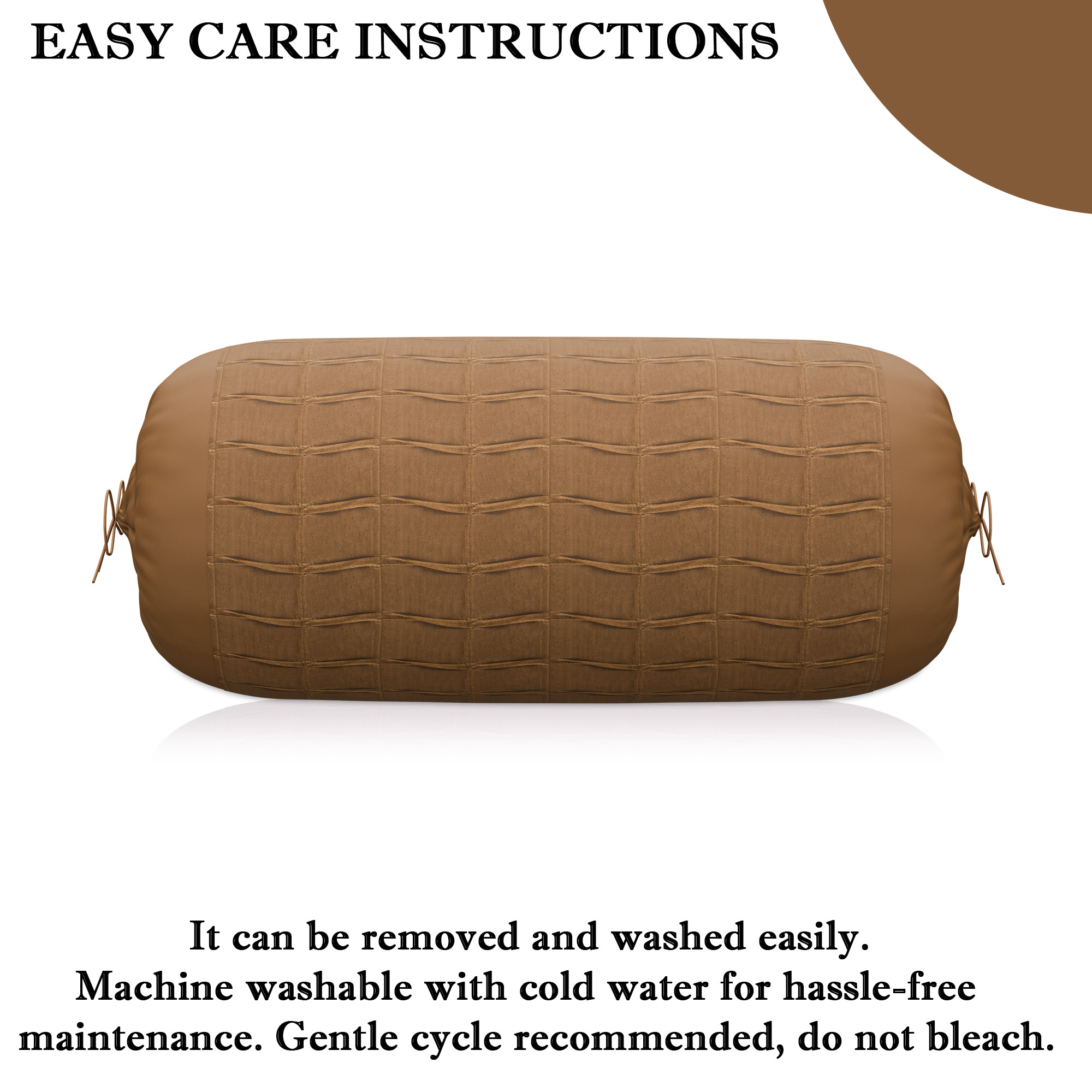 Kuber Industries Polyester Long Bolster Pillow Cover Set of 2 with Drawstring Closure for Living Room  Diwan and Bedside Round Pillow Cover for Home Decor  7 Wave - Light Coffee