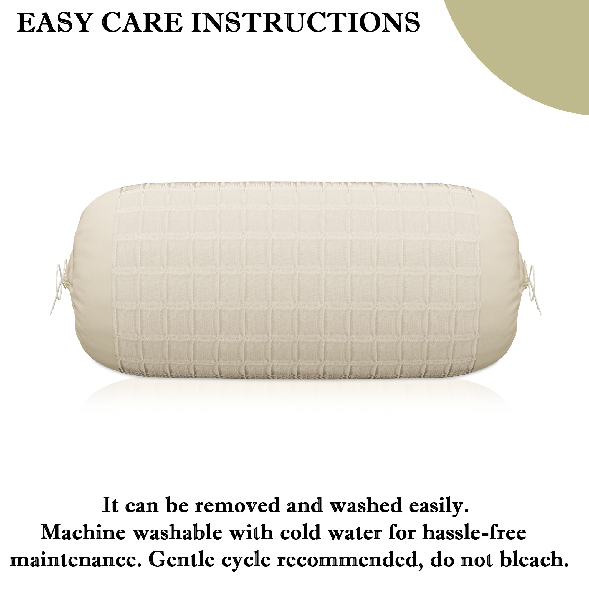 Kuber Industries Polyester Long Bolster Pillow Cover Set of 2 with Drawstring Closure for Living Room  Diwan and Bedside Round Pillow Cover for Home Decor  Plain Check Quilted - Light Cream